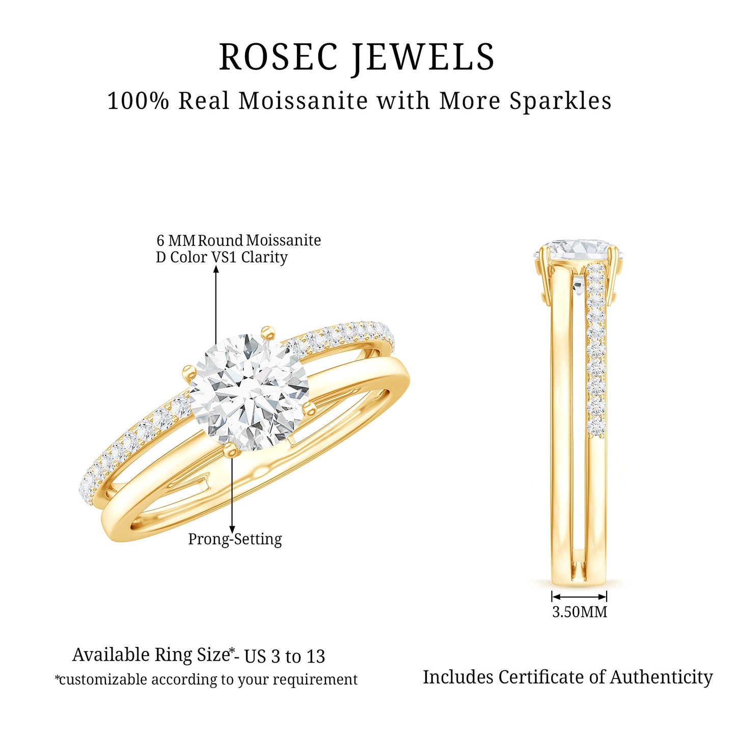 0.9 Carat Round Moissanite Double Band Engagement Ring
