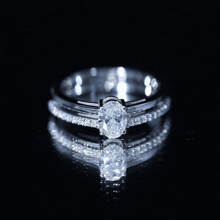 Oval Cut Solitaire Moissanite Double Band Engagement Ring