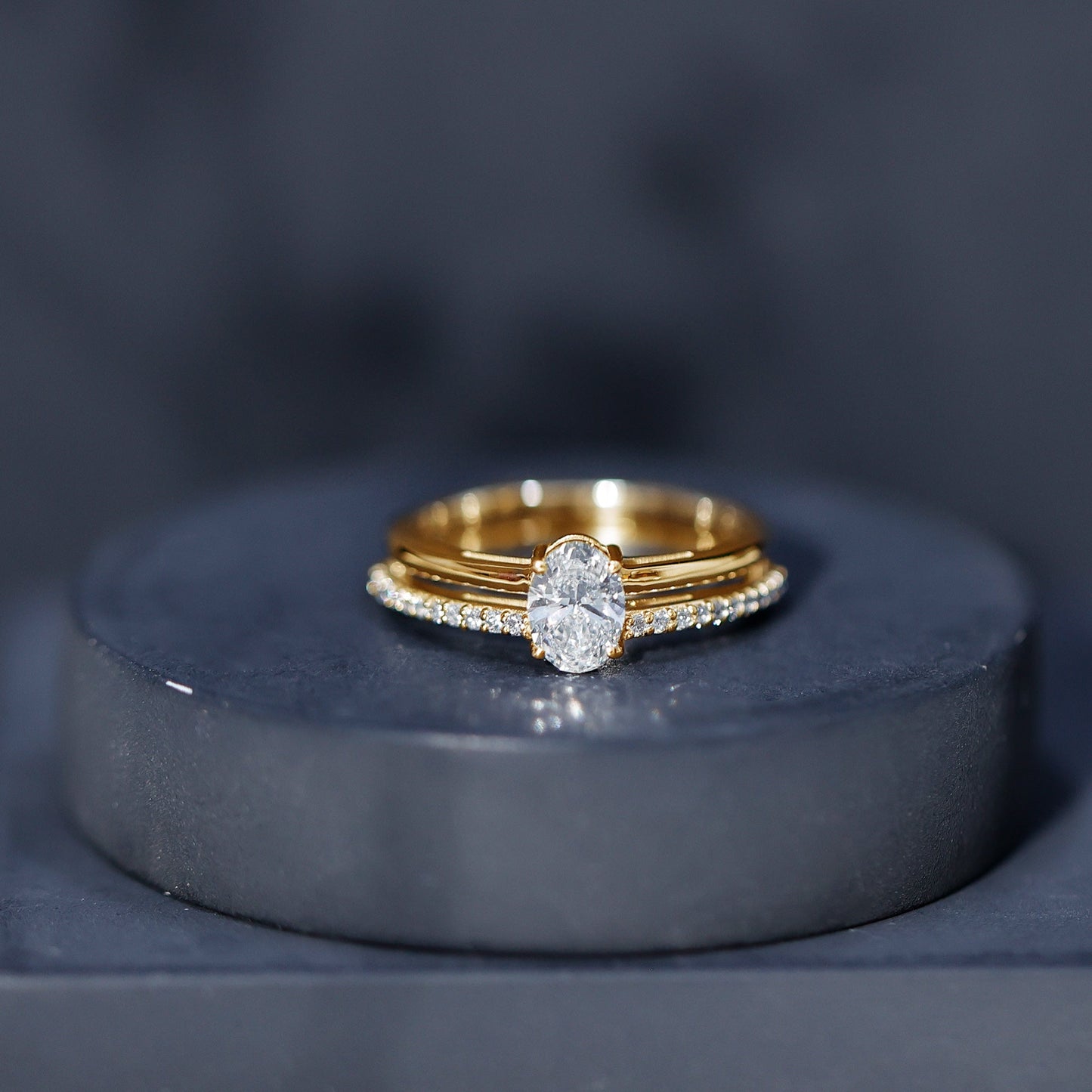 Oval Cut Solitaire Moissanite Double Band Engagement Ring