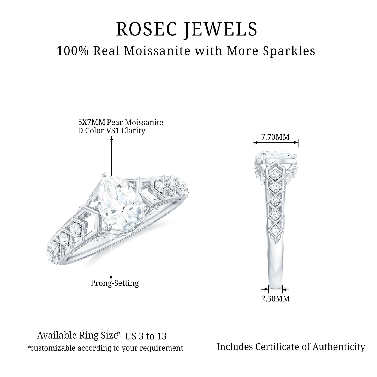 Art Deco Inspired Brilliant Cut Moissanite Solitaire Engagement Ring