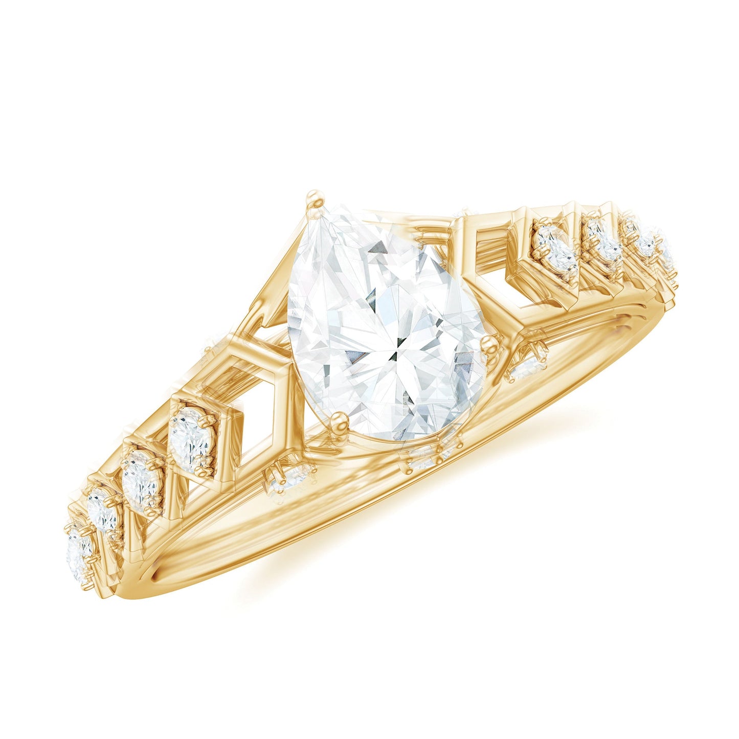 Art Deco Inspired Brilliant Cut Moissanite Solitaire Engagement Ring