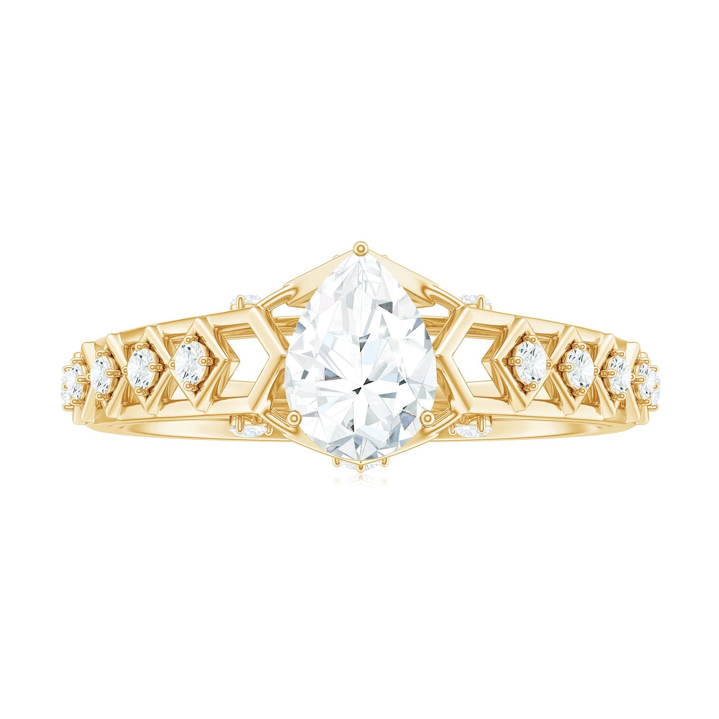 Art Deco Inspired Brilliant Cut Moissanite Solitaire Engagement Ring