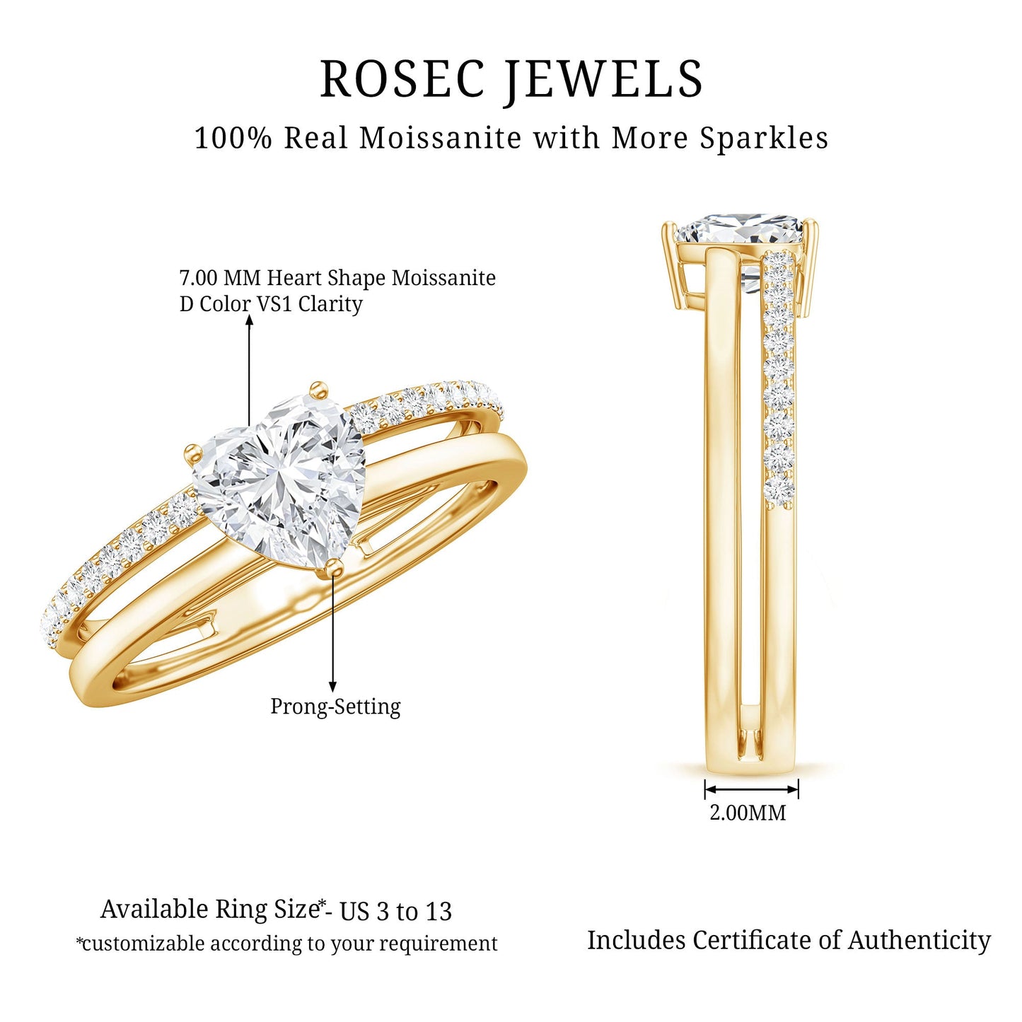 1.5 Carat Heart Shape Moissanite Double Band Engagement Ring