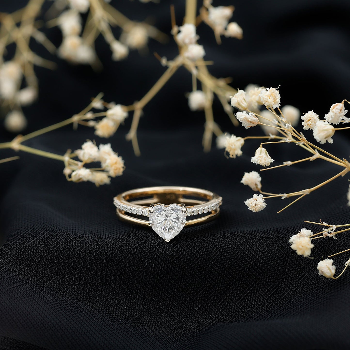 1.5 Carat Heart Shape Moissanite Double Band Engagement Ring