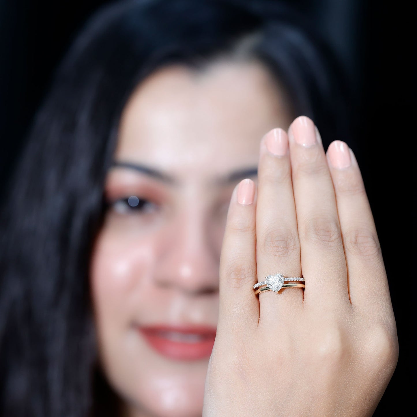 1.5 Carat Heart Shape Moissanite Double Band Engagement Ring