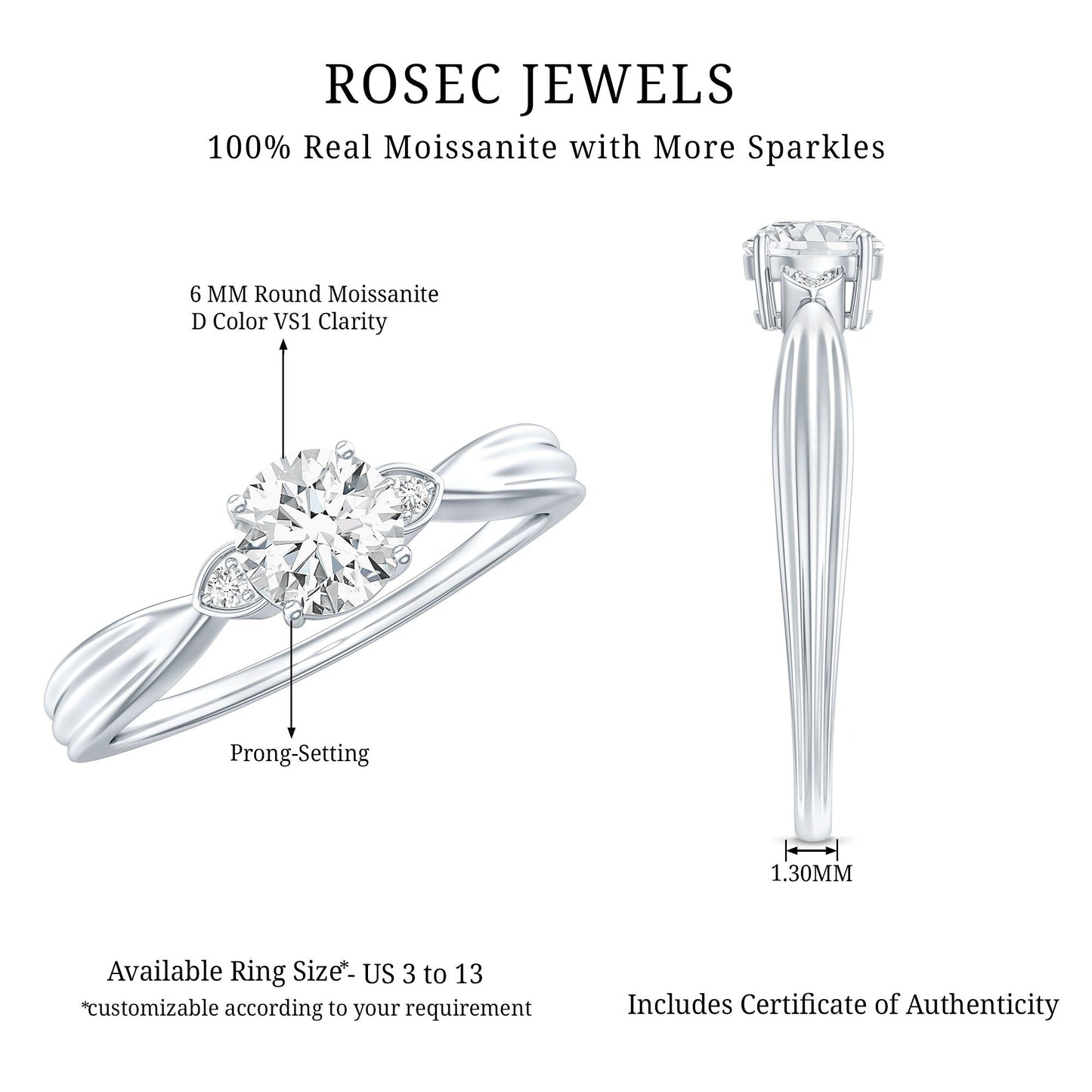 Round Moissanite Solitaire Engagement Ring for Her