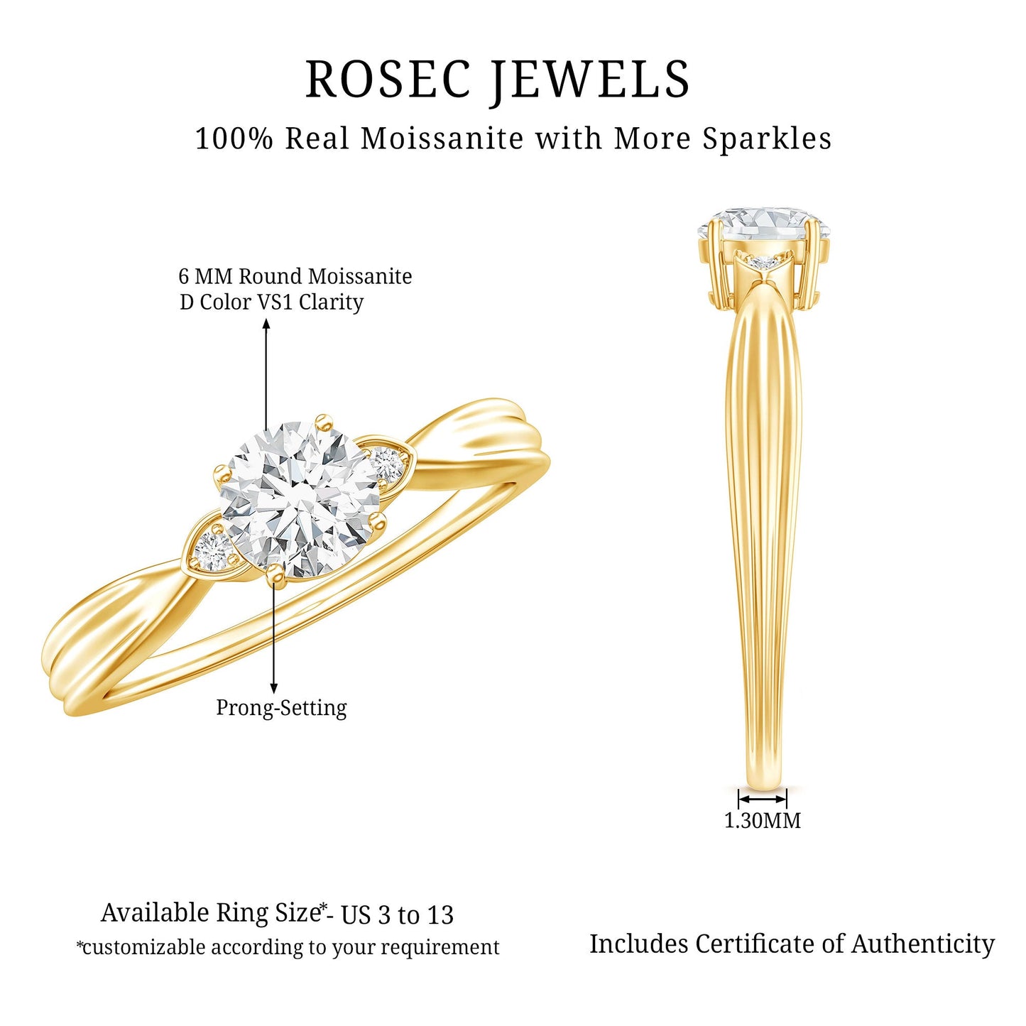 Round Moissanite Solitaire Engagement Ring for Her