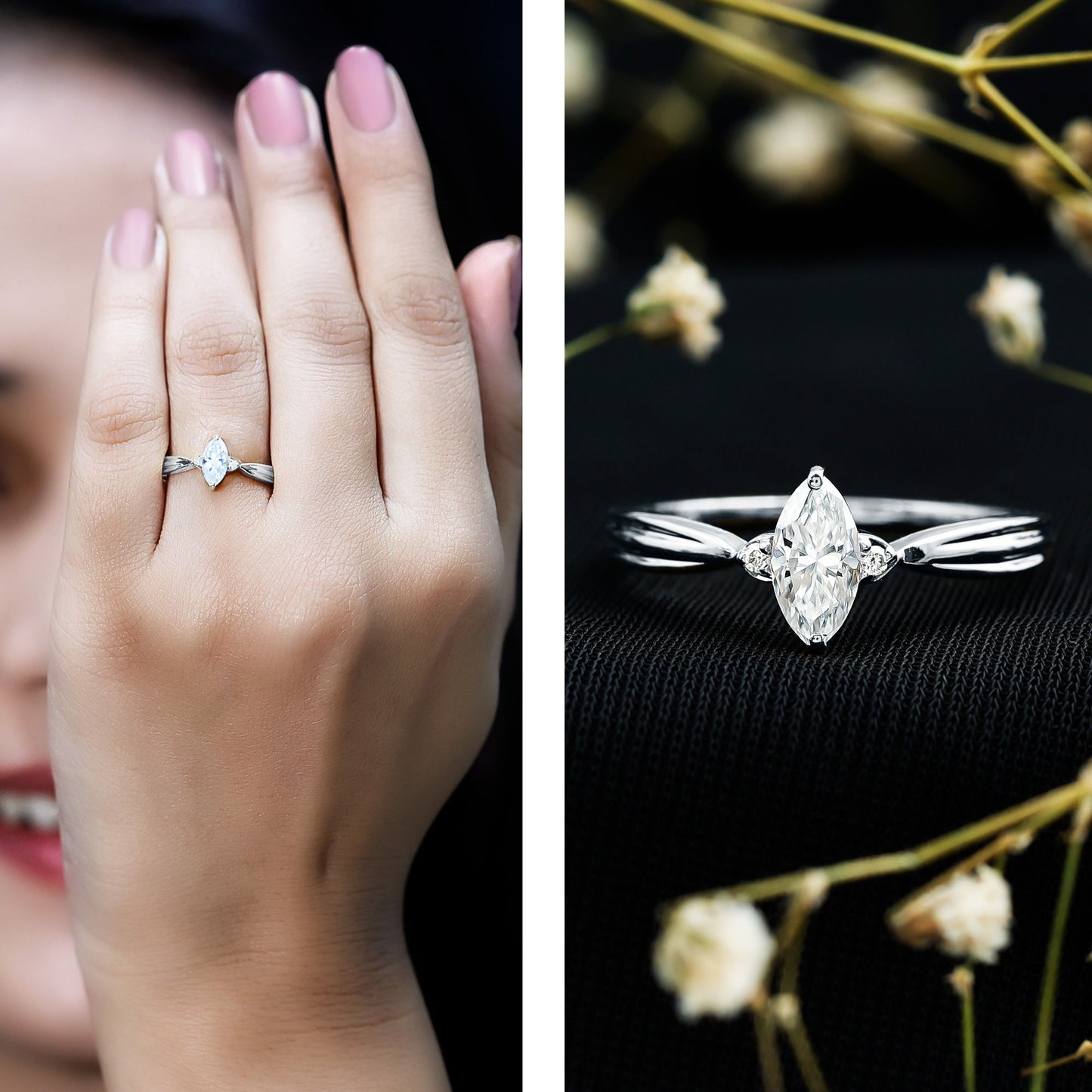 Marquise Cut Moissanite Solitaire Ring
