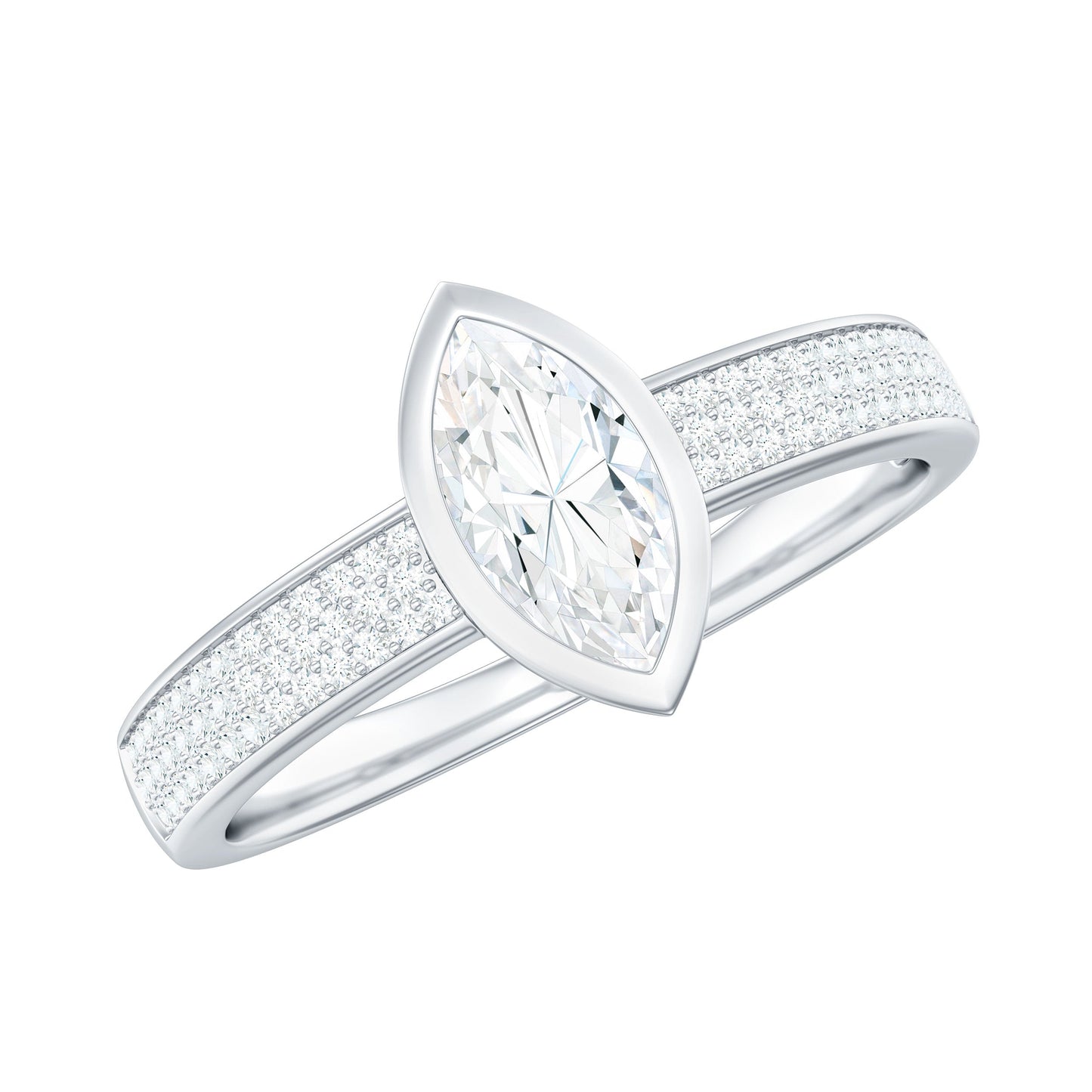 0.7 Carat Marquise Cut Moissanite Engagement Ring in Bezel Setting