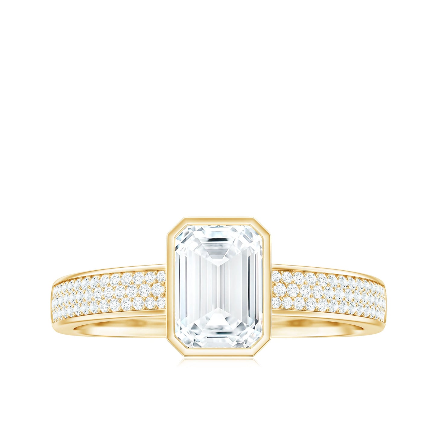 1.8 Carat Emerald Cut Moissanite Bezel Set Engagement Ring with Side Stones