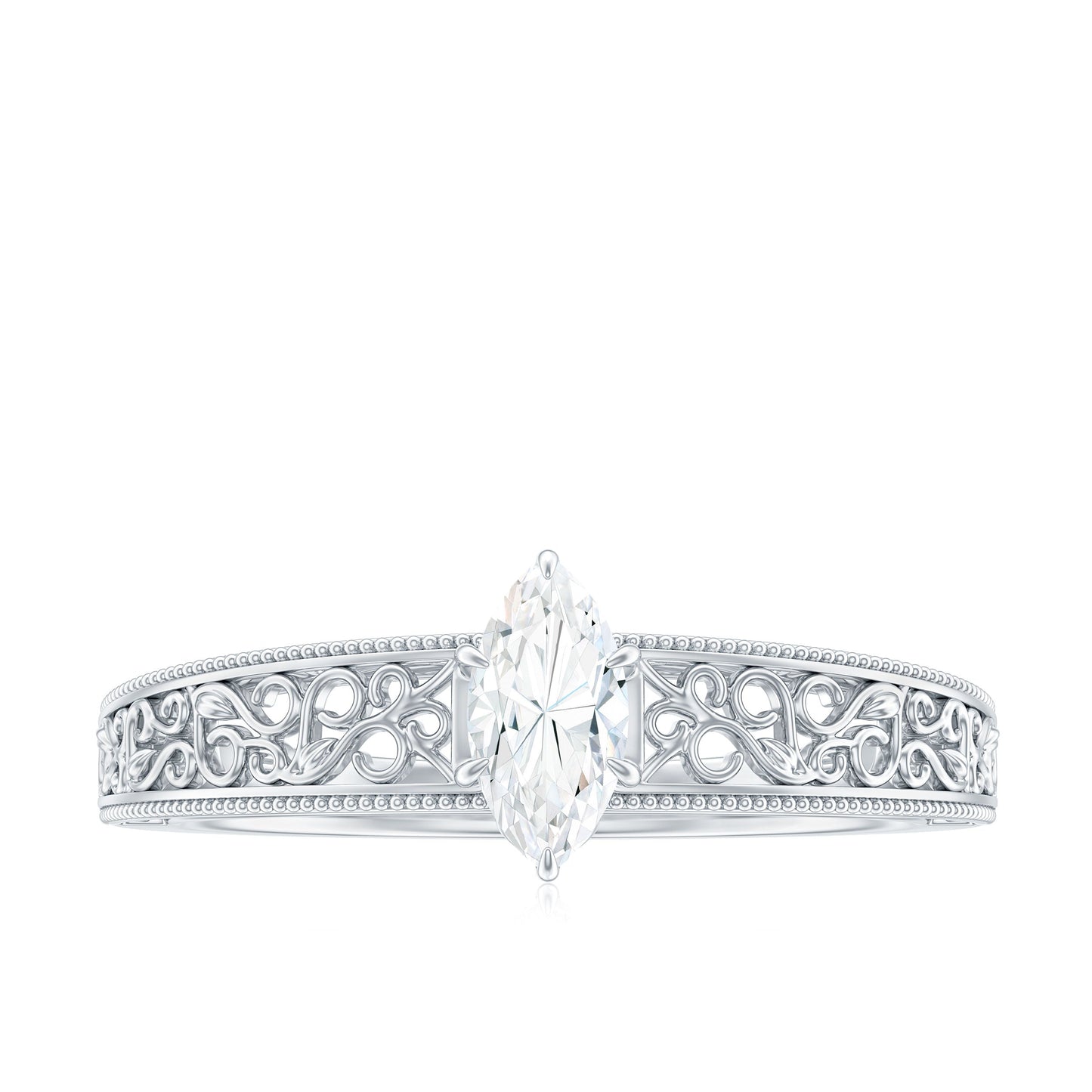 0.7 Carat Marquise Cut Certified Moissanite Solitaire Engagement Ring