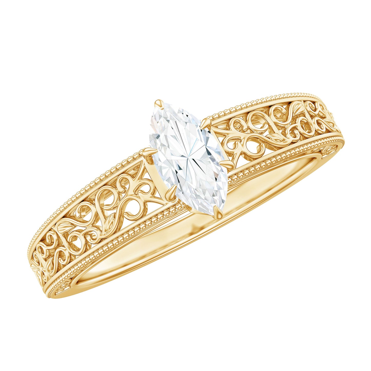 0.7 Carat Marquise Cut Certified Moissanite Solitaire Engagement Ring