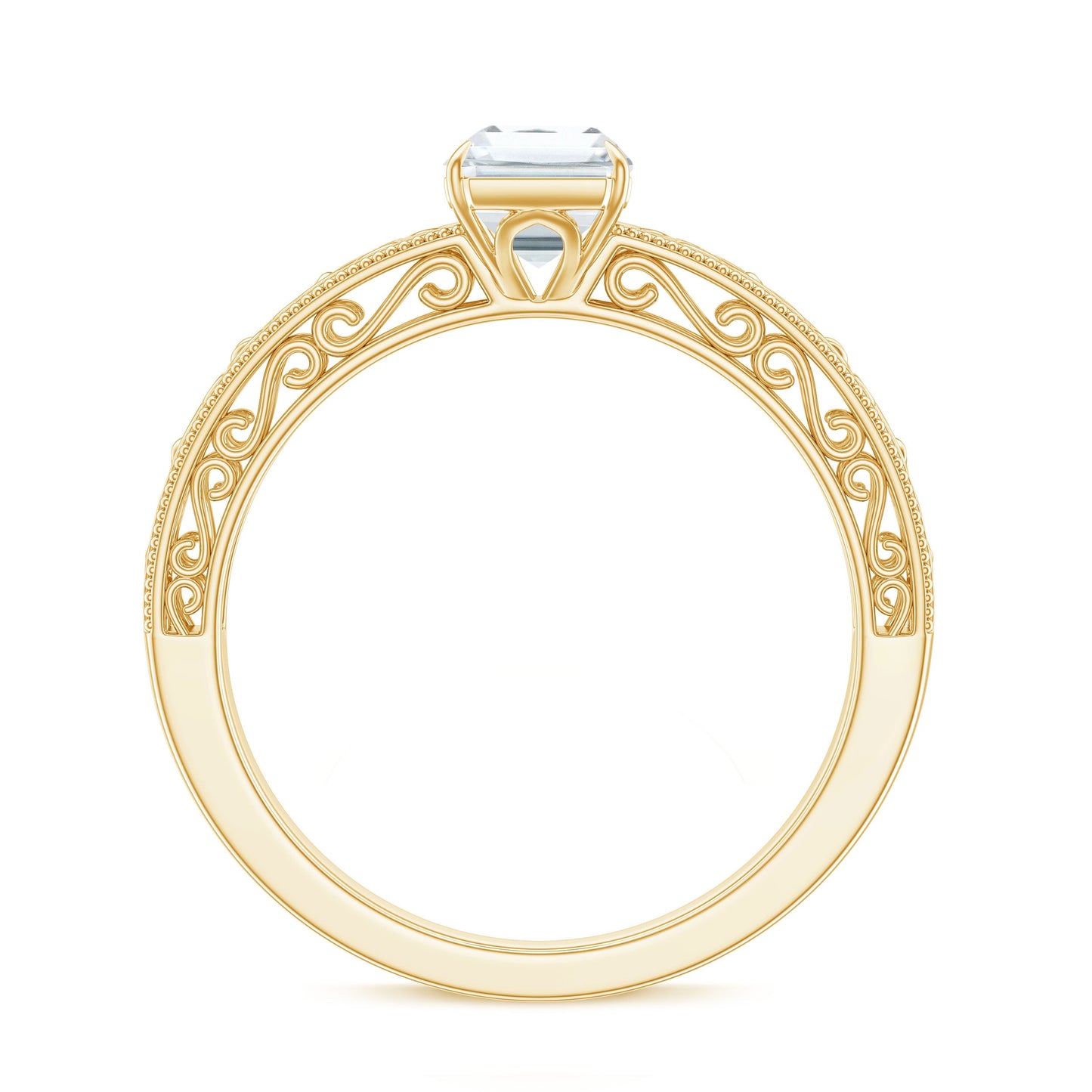 Certified Emerald Cut Moissanite Filigree Engagement Ring for Women