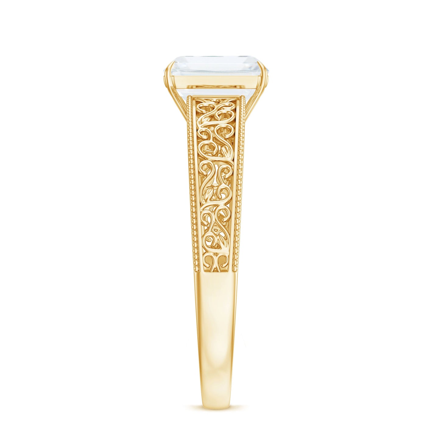 Certified Emerald Cut Moissanite Filigree Engagement Ring for Women