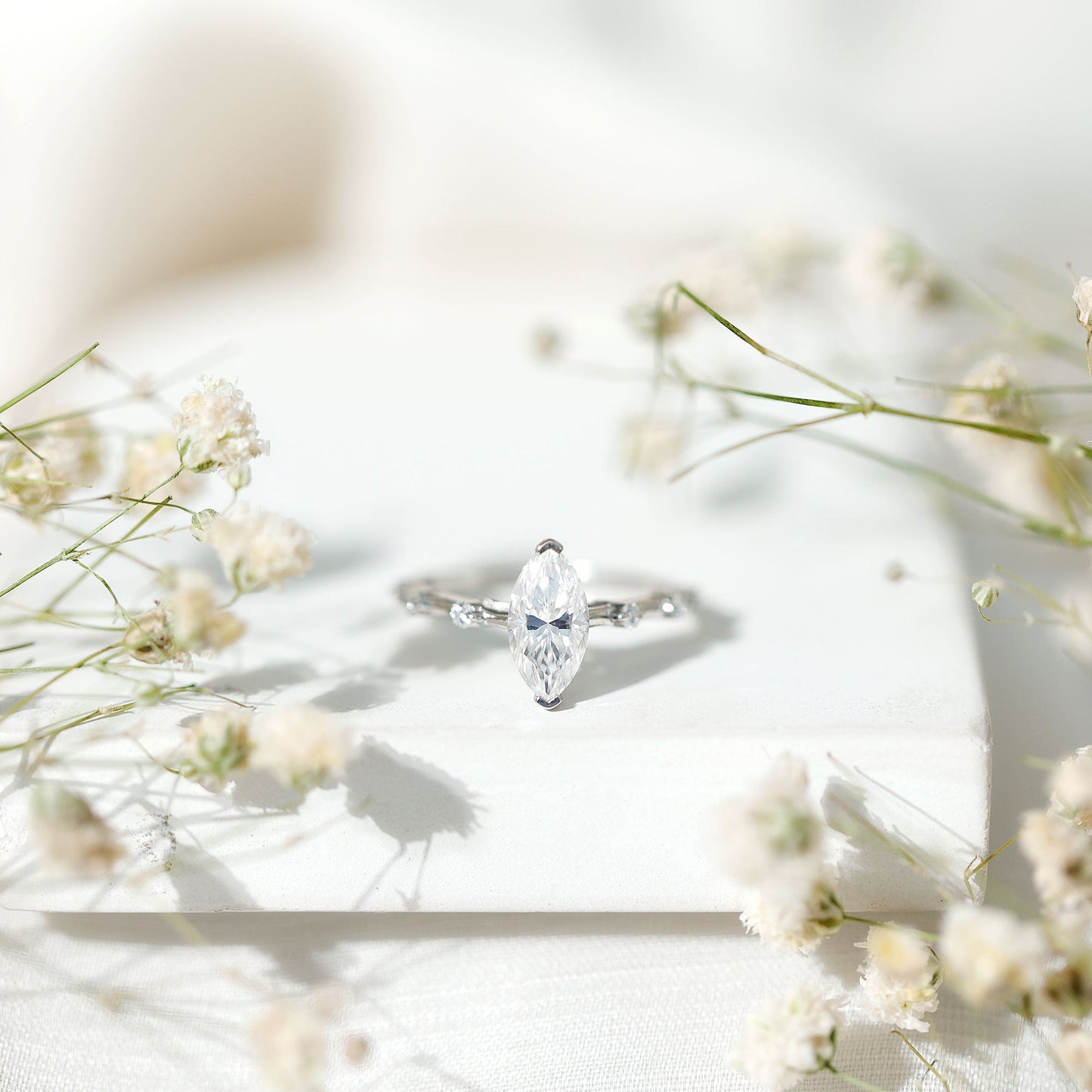 Large Marquise Cut Moissanite Solitaire Engagement Ring