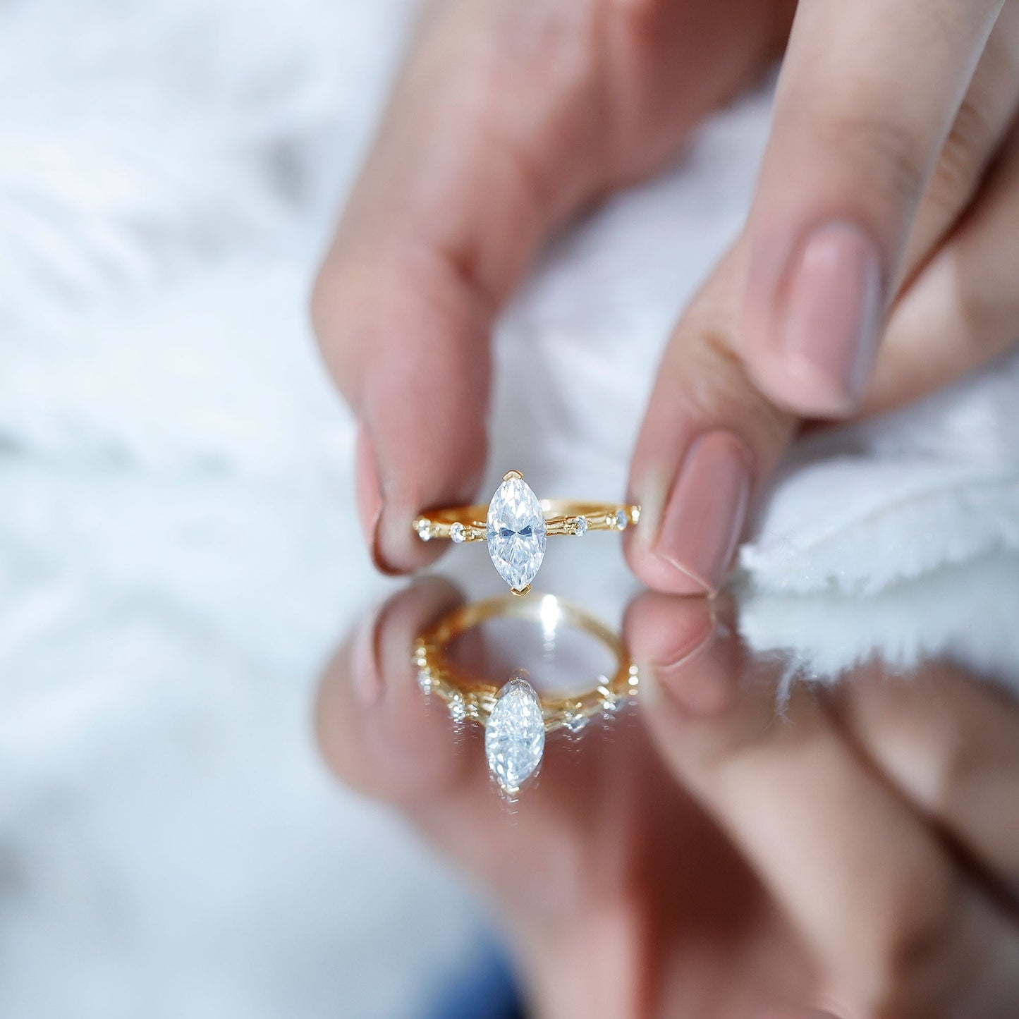 Large Marquise Cut Moissanite Solitaire Engagement Ring