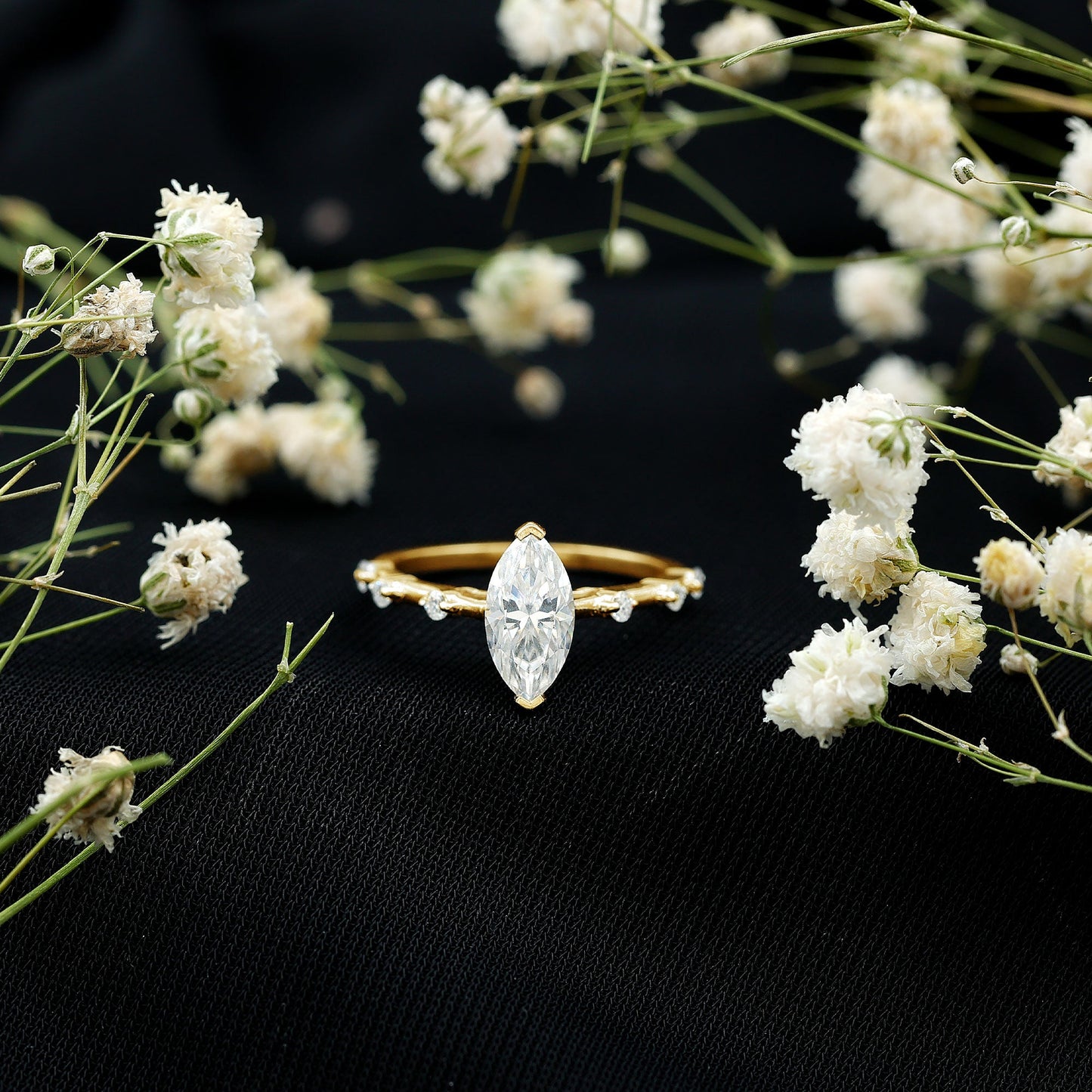 Large Marquise Cut Moissanite Solitaire Engagement Ring