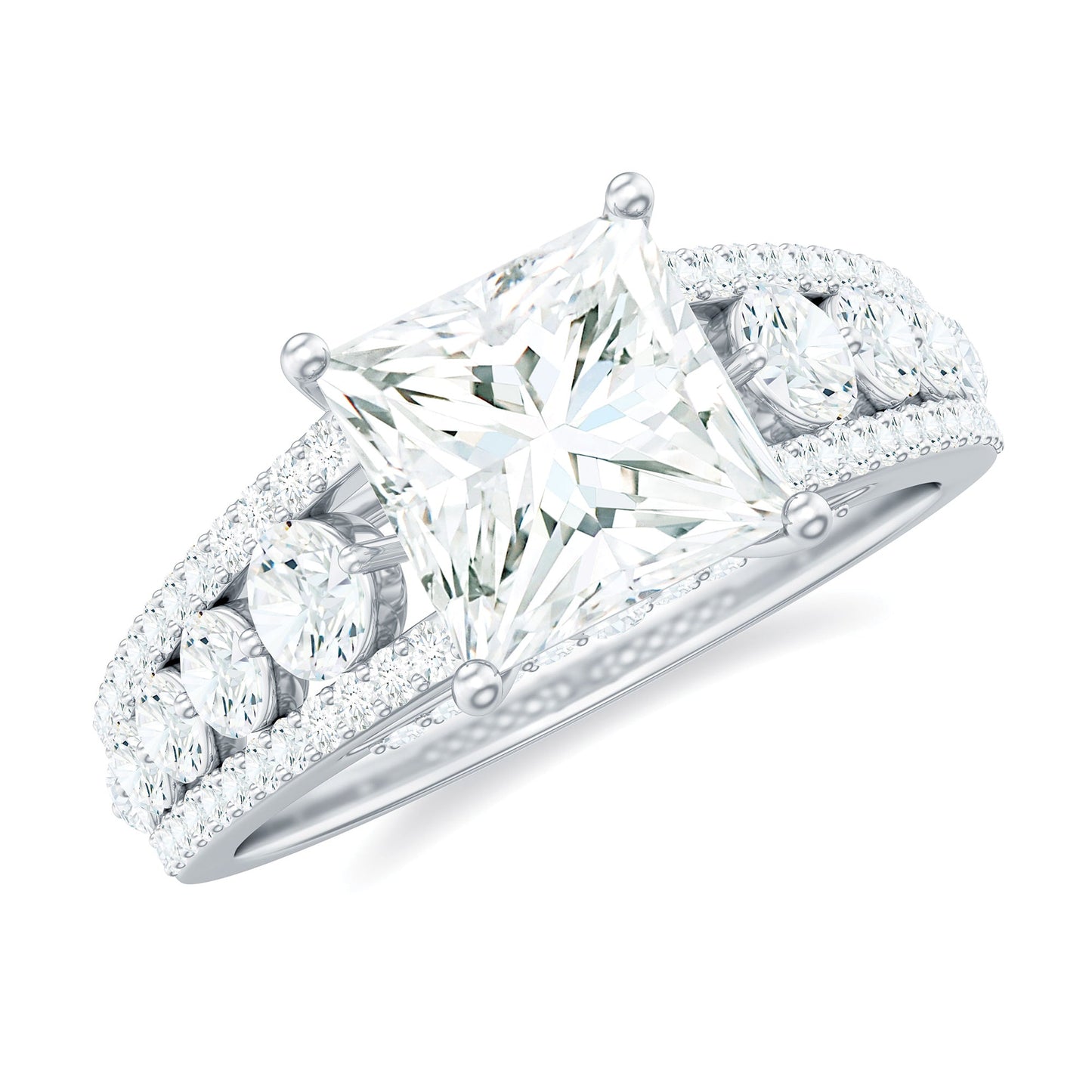 Princess Cut Moissanite Engagement Ring with Side Stones