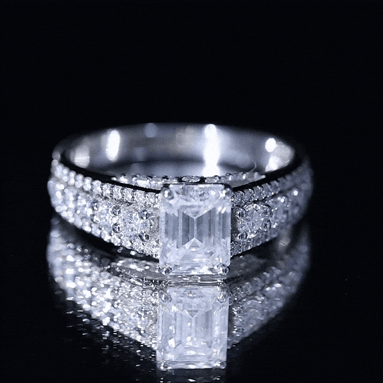 Certified Emerald Cut Moissanite Solitaire Engagement Ring for Women