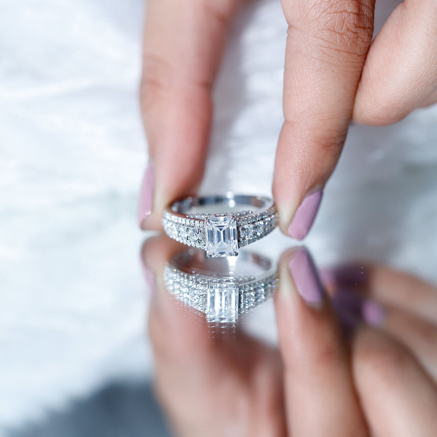 Certified Emerald Cut Moissanite Solitaire Engagement Ring for Women