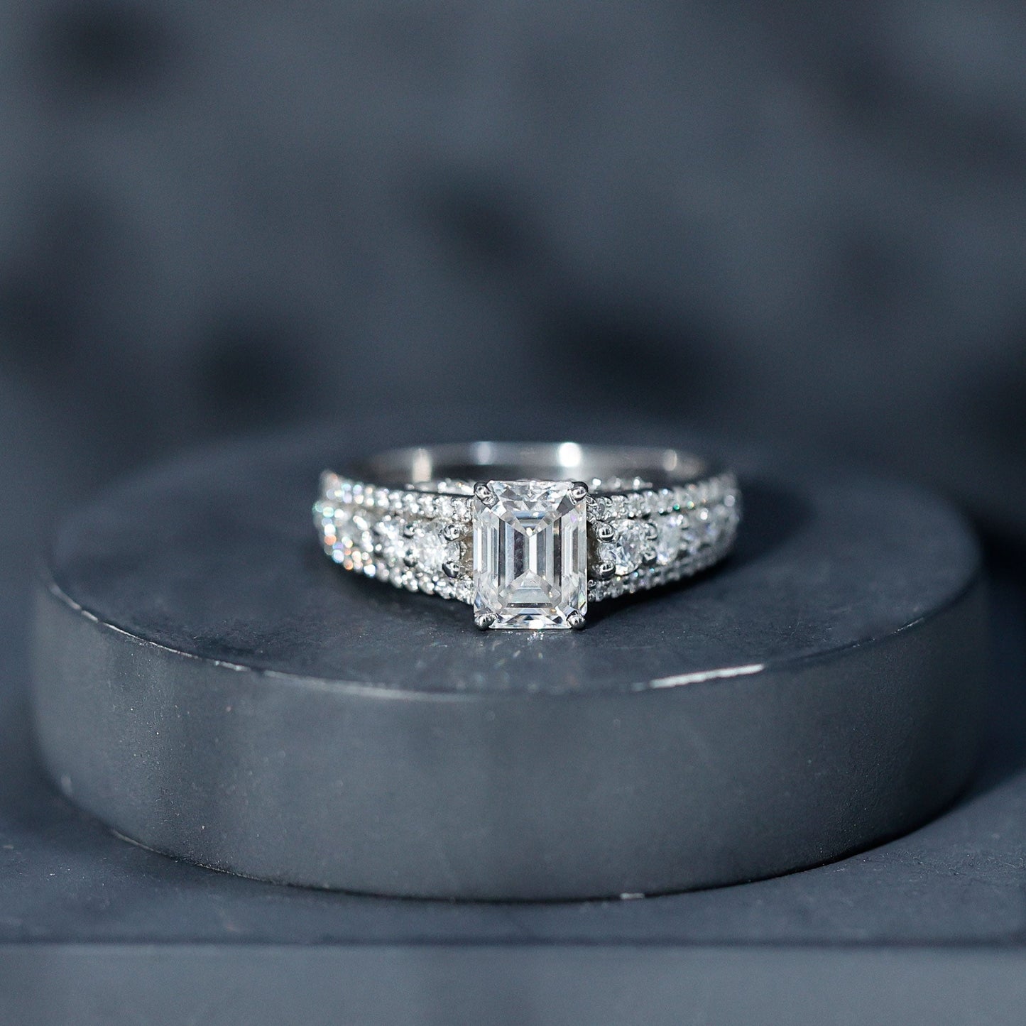Certified Emerald Cut Moissanite Solitaire Engagement Ring for Women