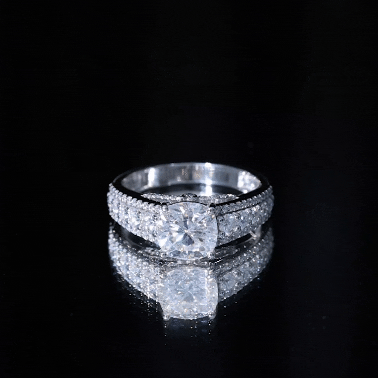3 Carat Cushion Cut Moissanite Engagement Ring with Side Stones