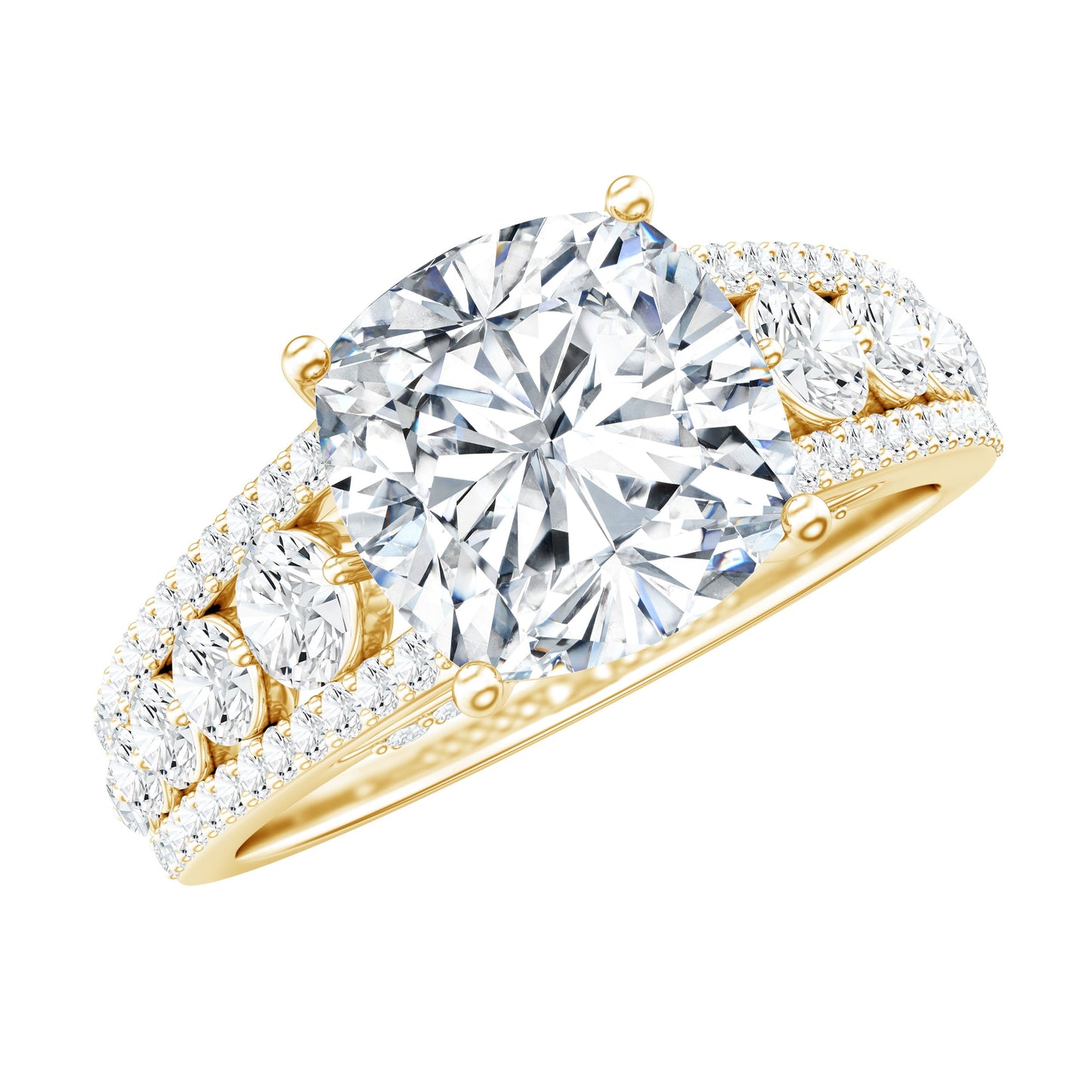 3 Carat Cushion Cut Moissanite Engagement Ring with Side Stones