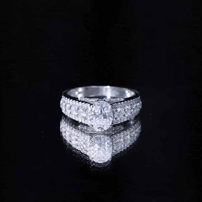 Certified Moissanite Oval Engagement Ring with Side Stones