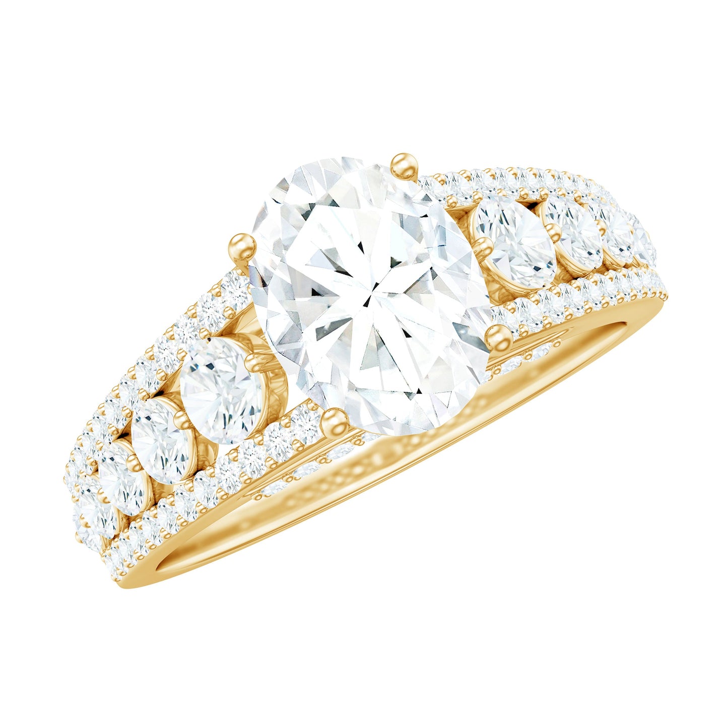 Certified Moissanite Oval Engagement Ring with Side Stones