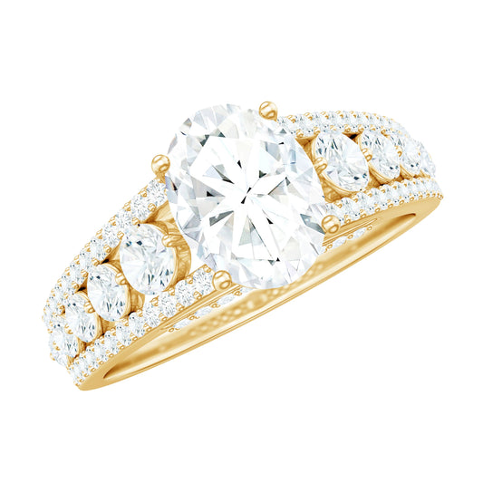 Certified Moissanite Oval Engagement Ring with Side Stones