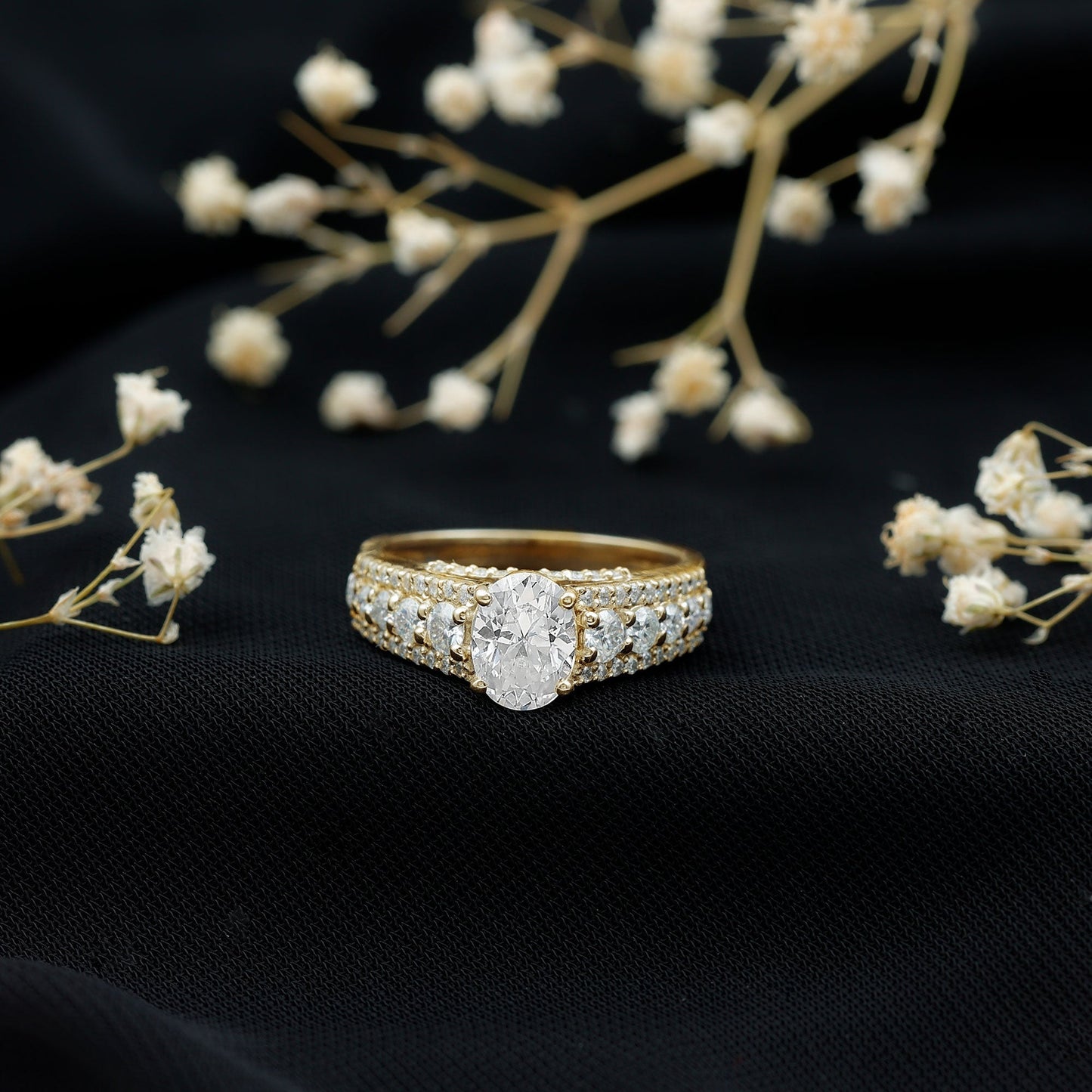Certified Moissanite Oval Engagement Ring with Side Stones