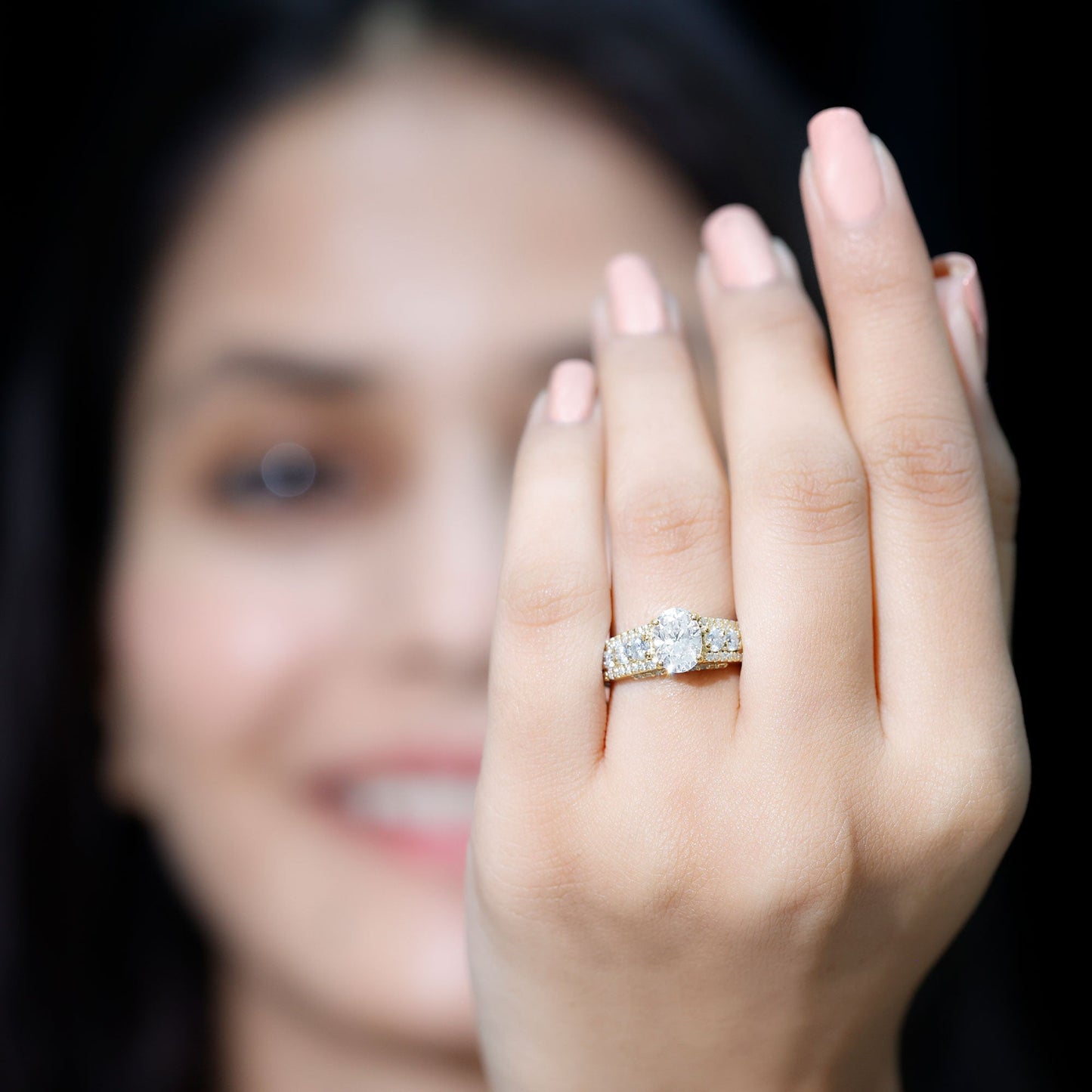 Certified Moissanite Oval Engagement Ring with Side Stones
