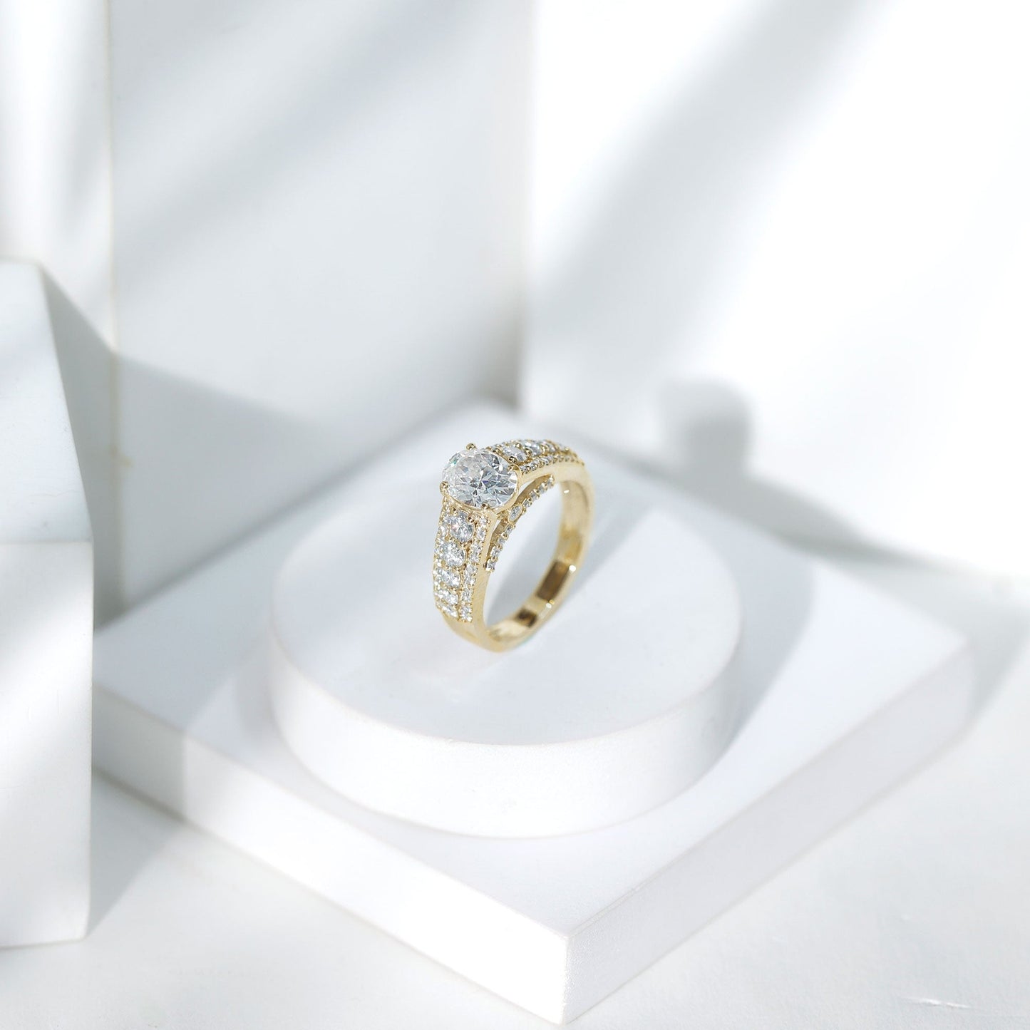 Certified Moissanite Oval Engagement Ring with Side Stones