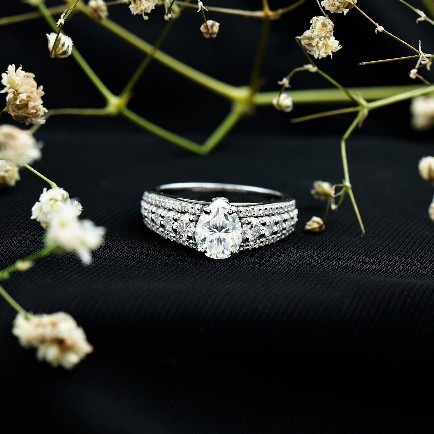 1.3 Carat Pear Shape Moissanite Vintage Inspired Engagement Ring