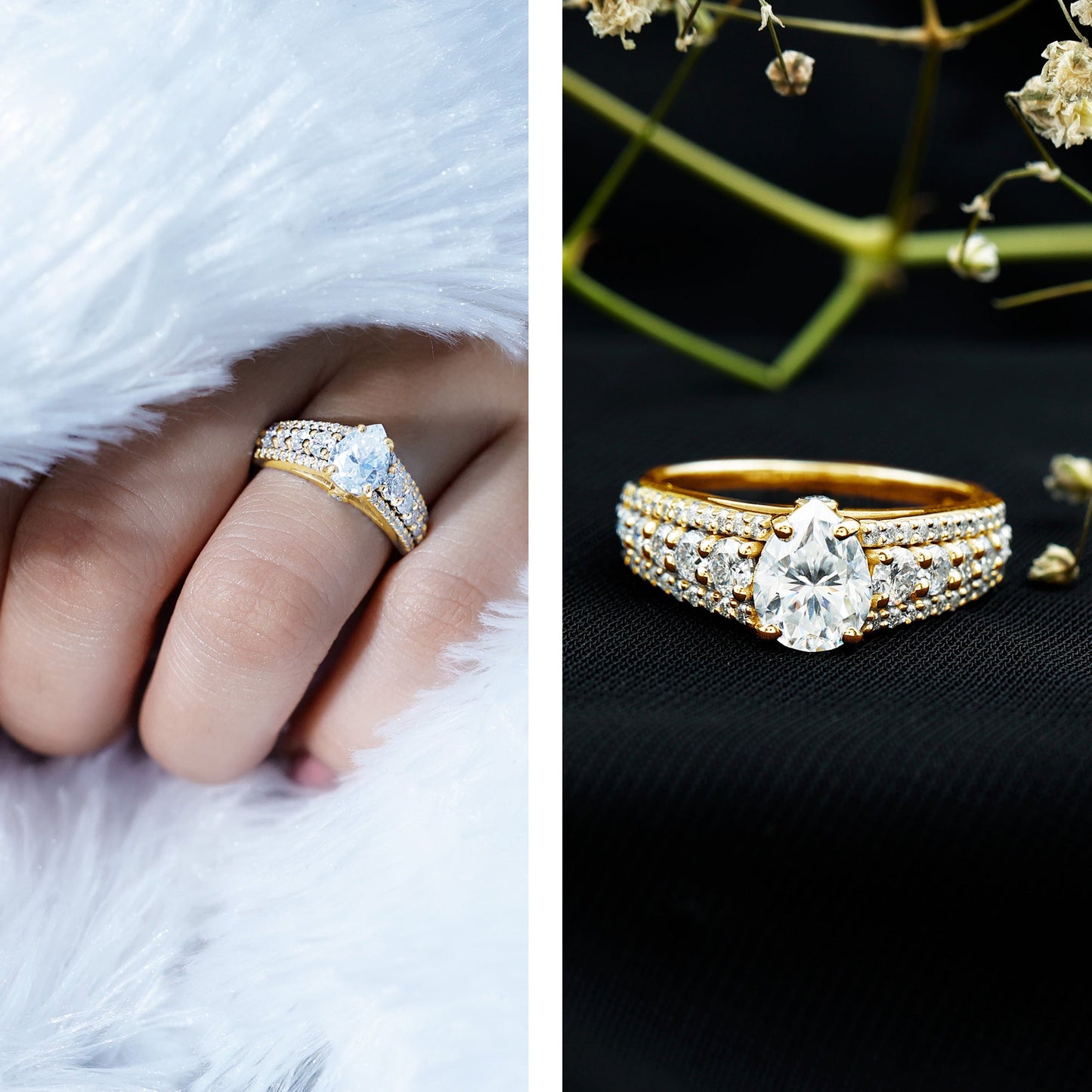 1.3 Carat Pear Shape Moissanite Vintage Inspired Engagement Ring