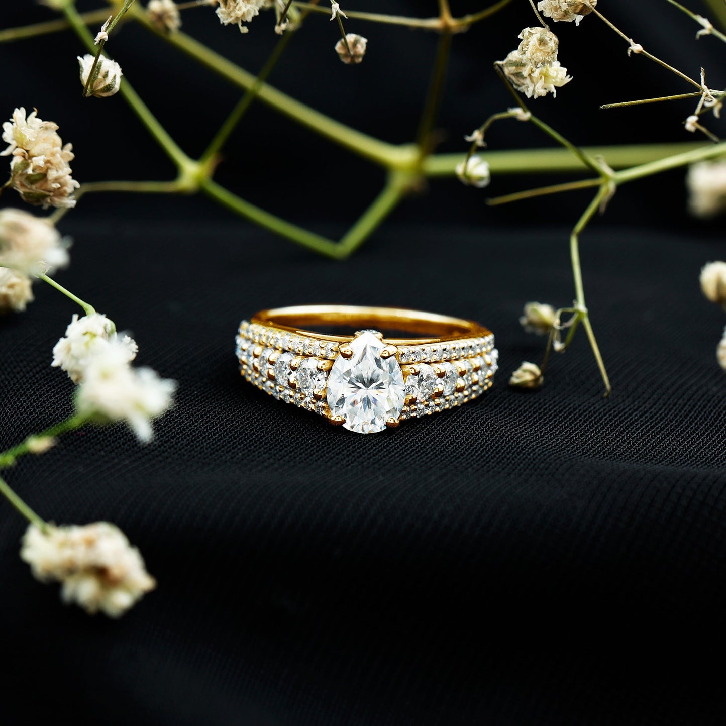 1.3 Carat Pear Shape Moissanite Vintage Inspired Engagement Ring