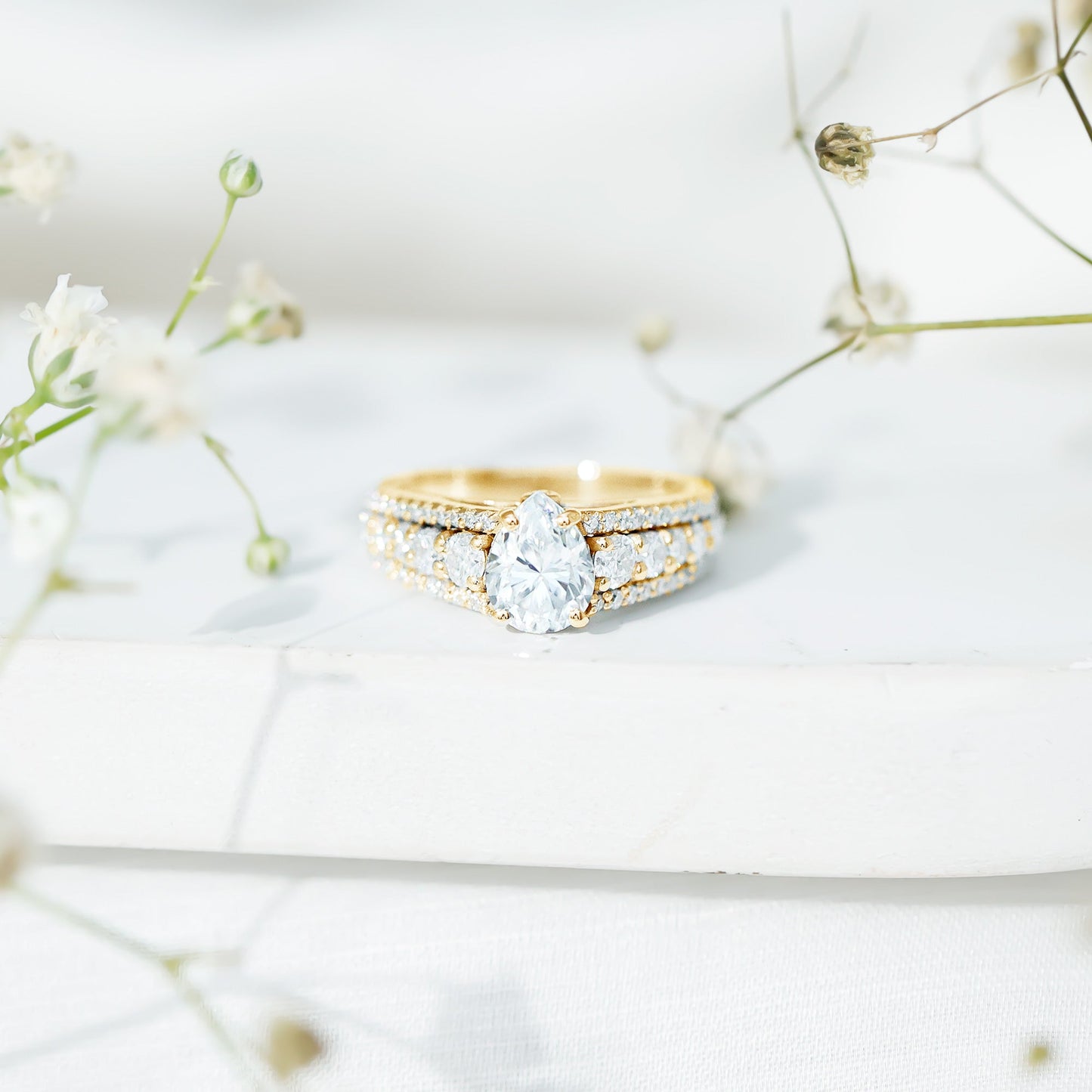 1.3 Carat Pear Shape Moissanite Vintage Inspired Engagement Ring