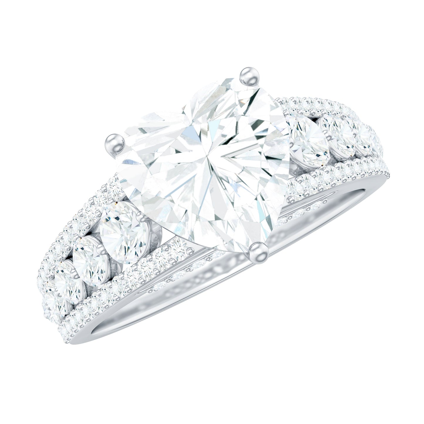 2 Carat Heart Moissanite Solitaire Statement Ring With Side Stones
