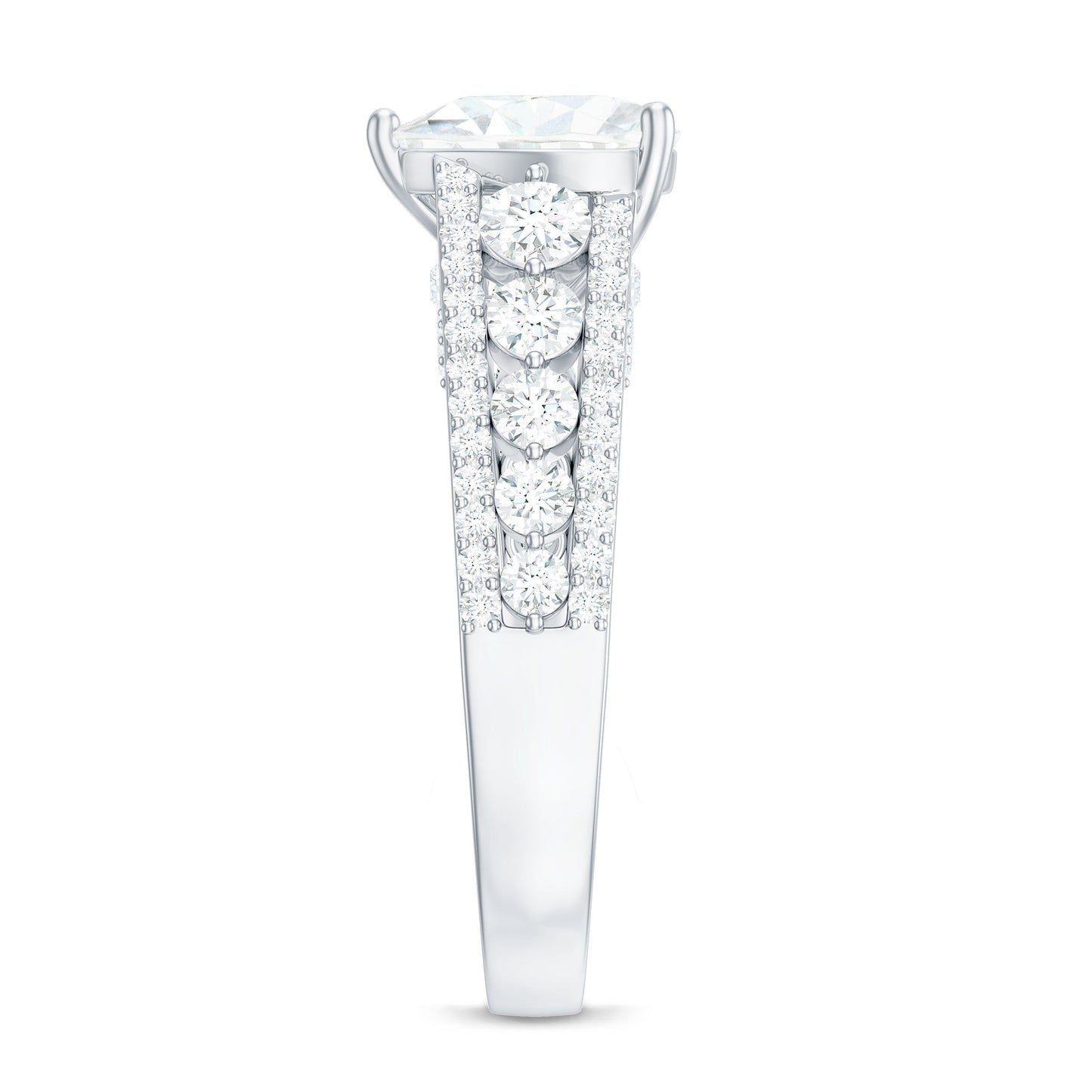 2 Carat Heart Moissanite Solitaire Statement Ring With Side Stones