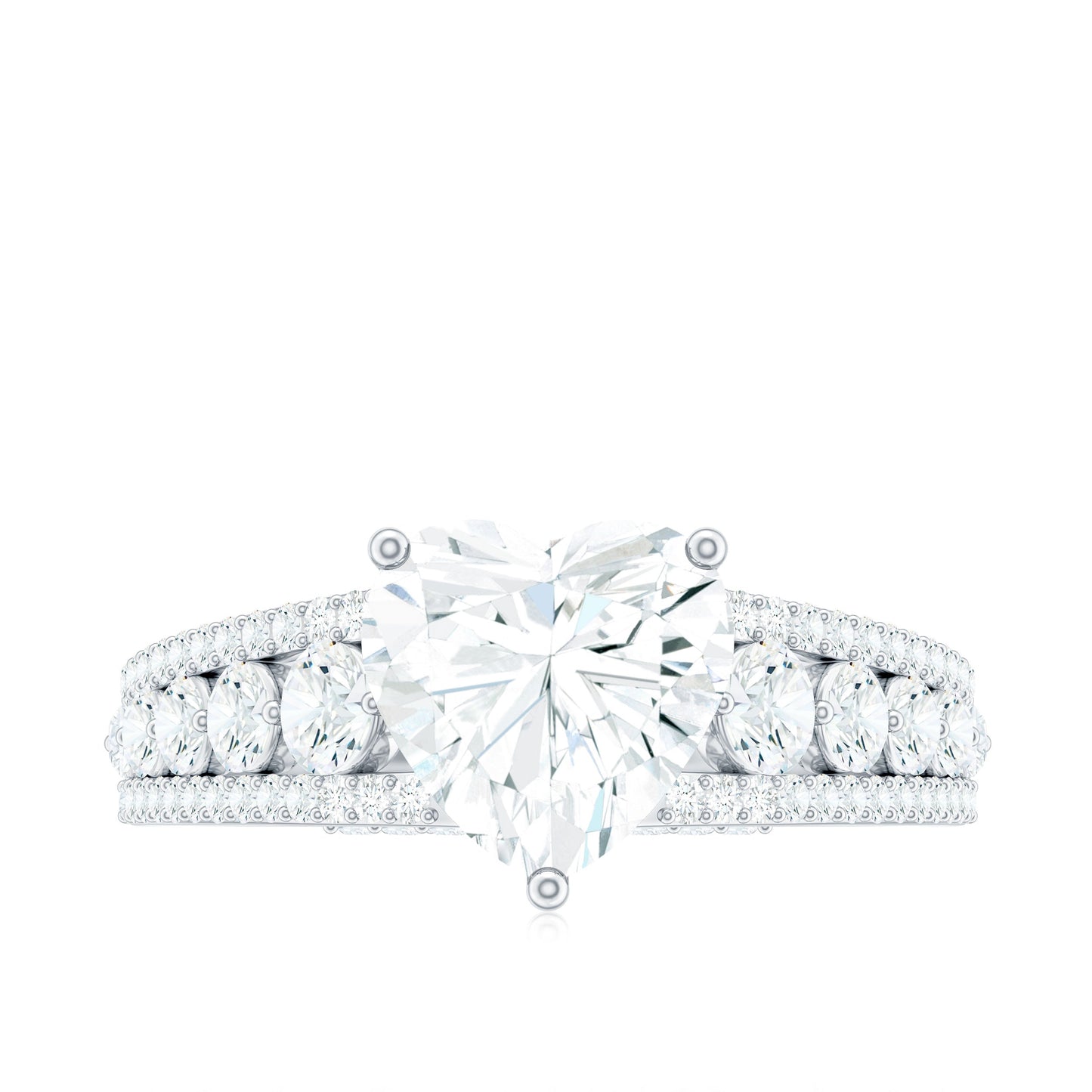 2 Carat Heart Moissanite Solitaire Statement Ring With Side Stones