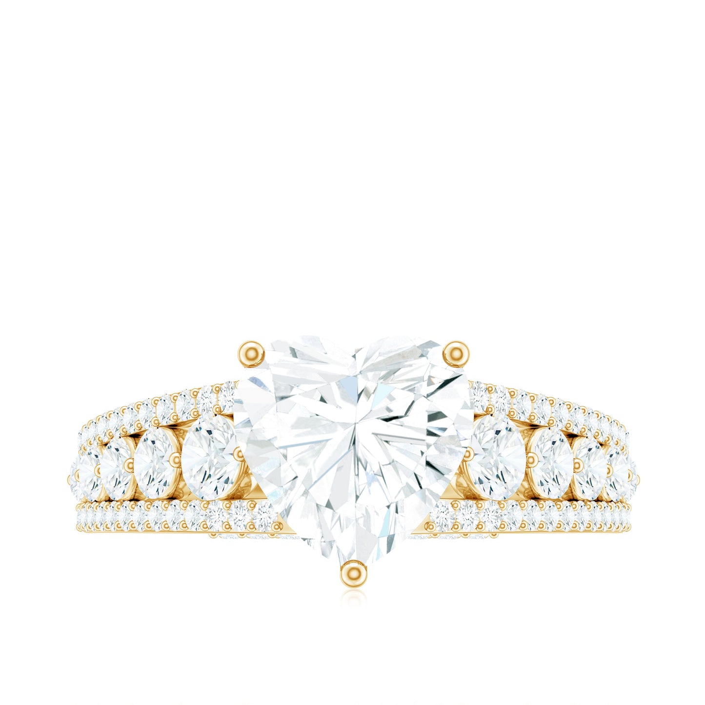 2 Carat Heart Moissanite Solitaire Statement Ring With Side Stones