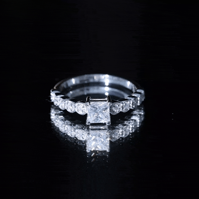 Square Cut Moissanite Engagement Ring with Side Stones