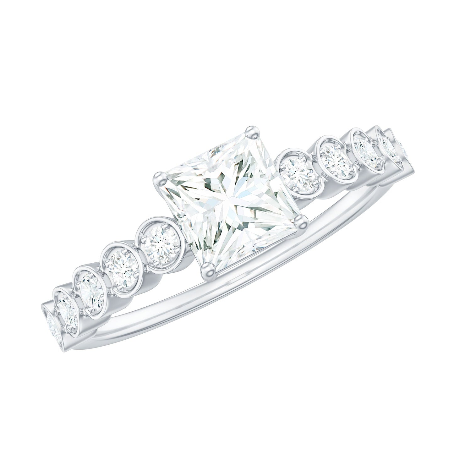 Square Cut Moissanite Engagement Ring with Side Stones