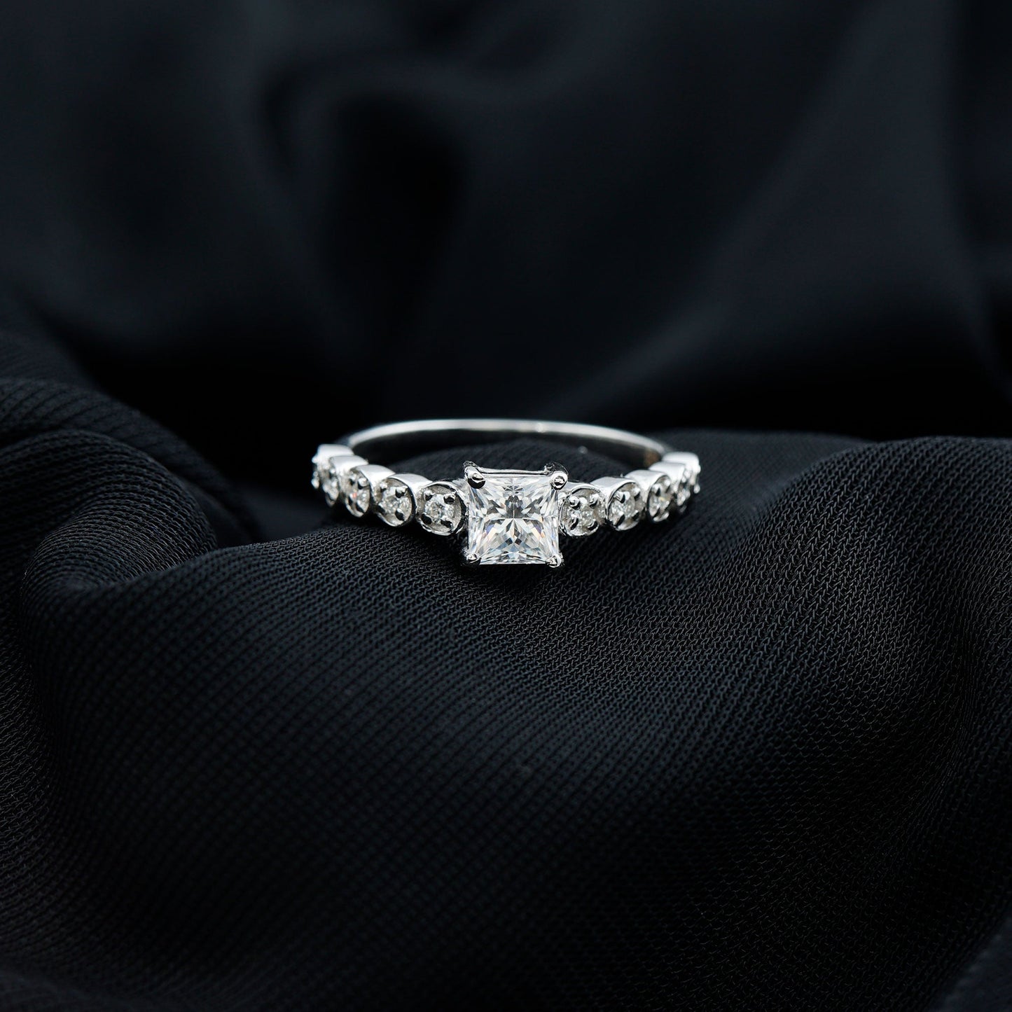 Square Cut Moissanite Engagement Ring with Side Stones