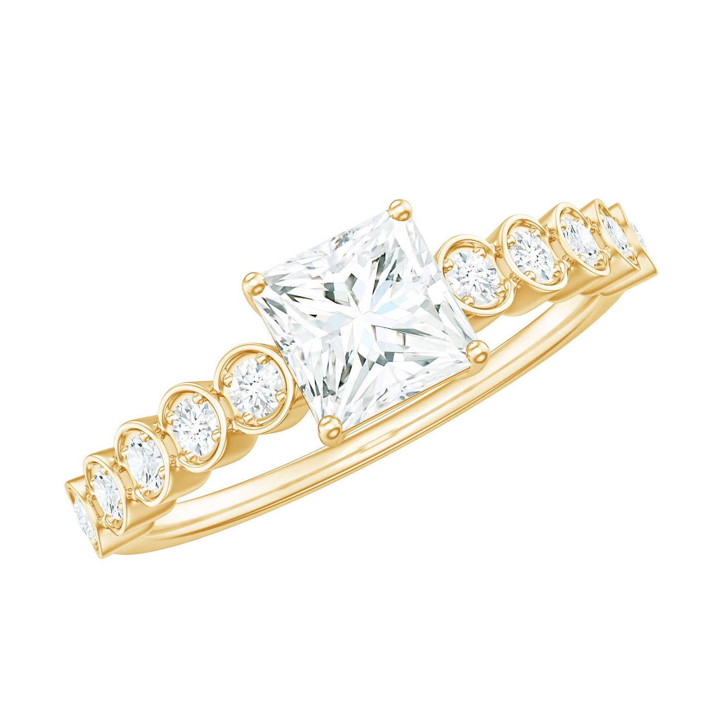 Square Cut Moissanite Engagement Ring with Side Stones