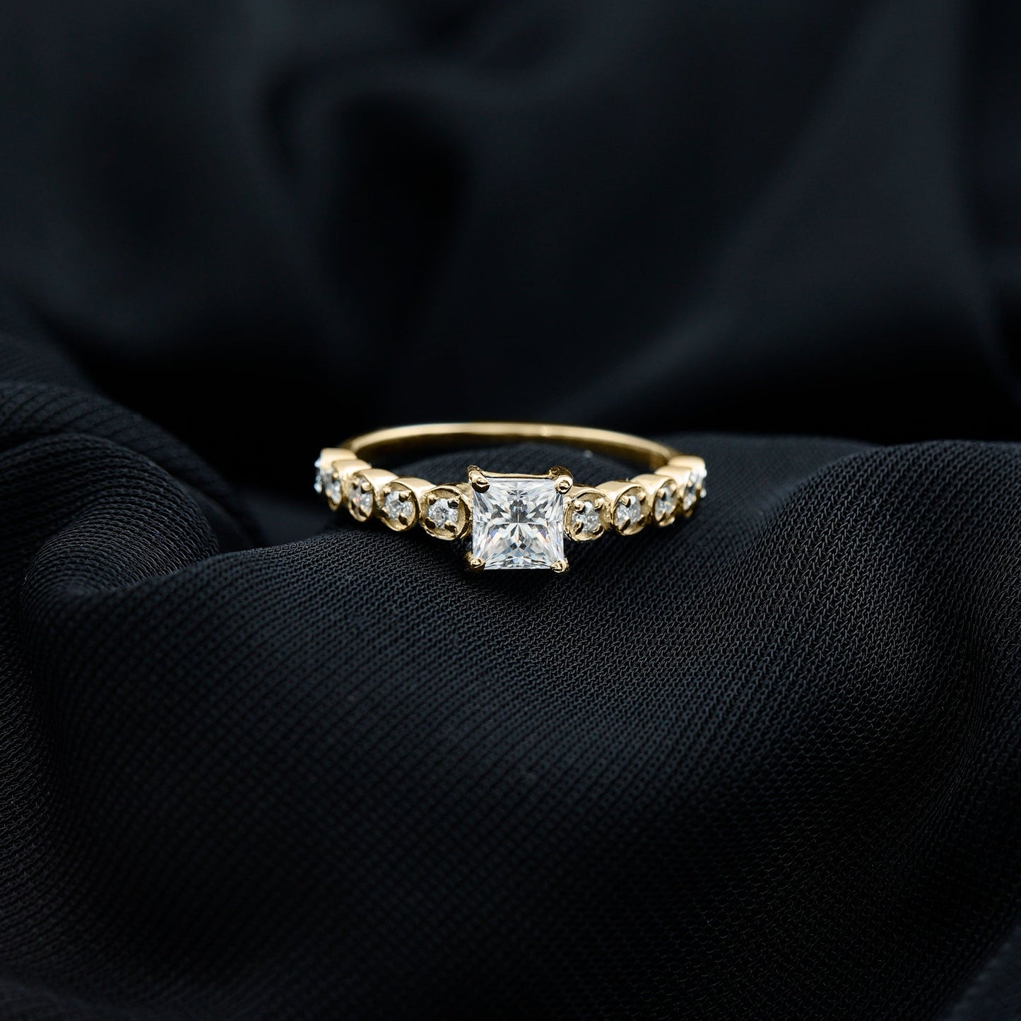 Square Cut Moissanite Engagement Ring with Side Stones