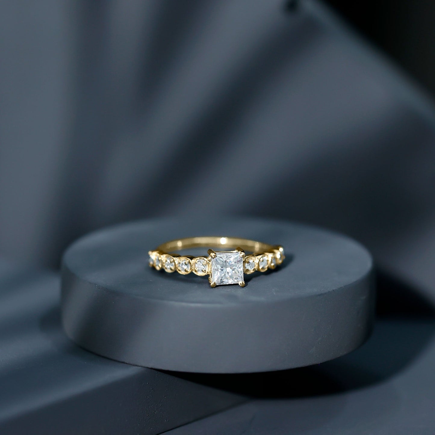 Square Cut Moissanite Engagement Ring with Side Stones