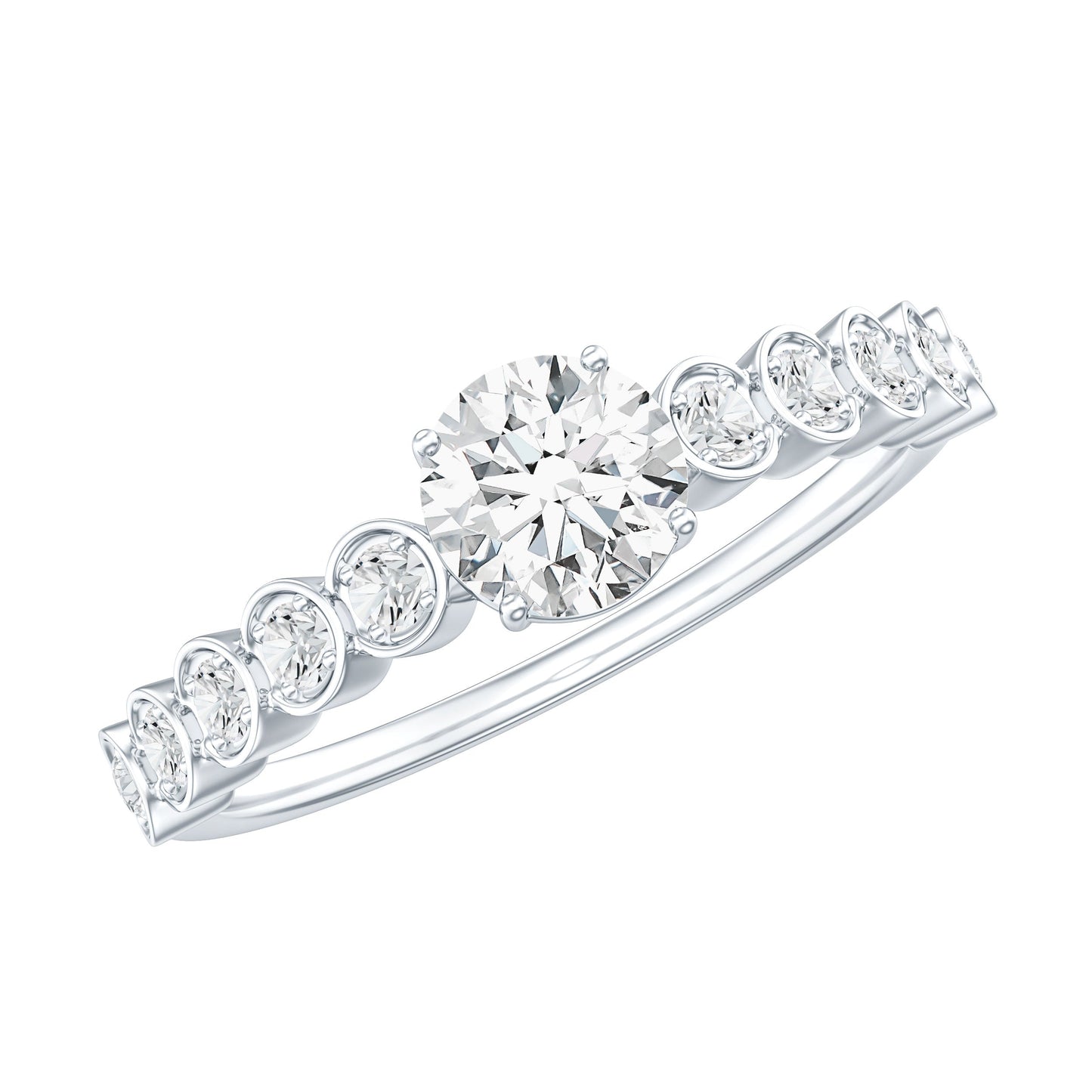 Certified 0.5 Carat Round Moissanite Engagement Ring with Side Stones