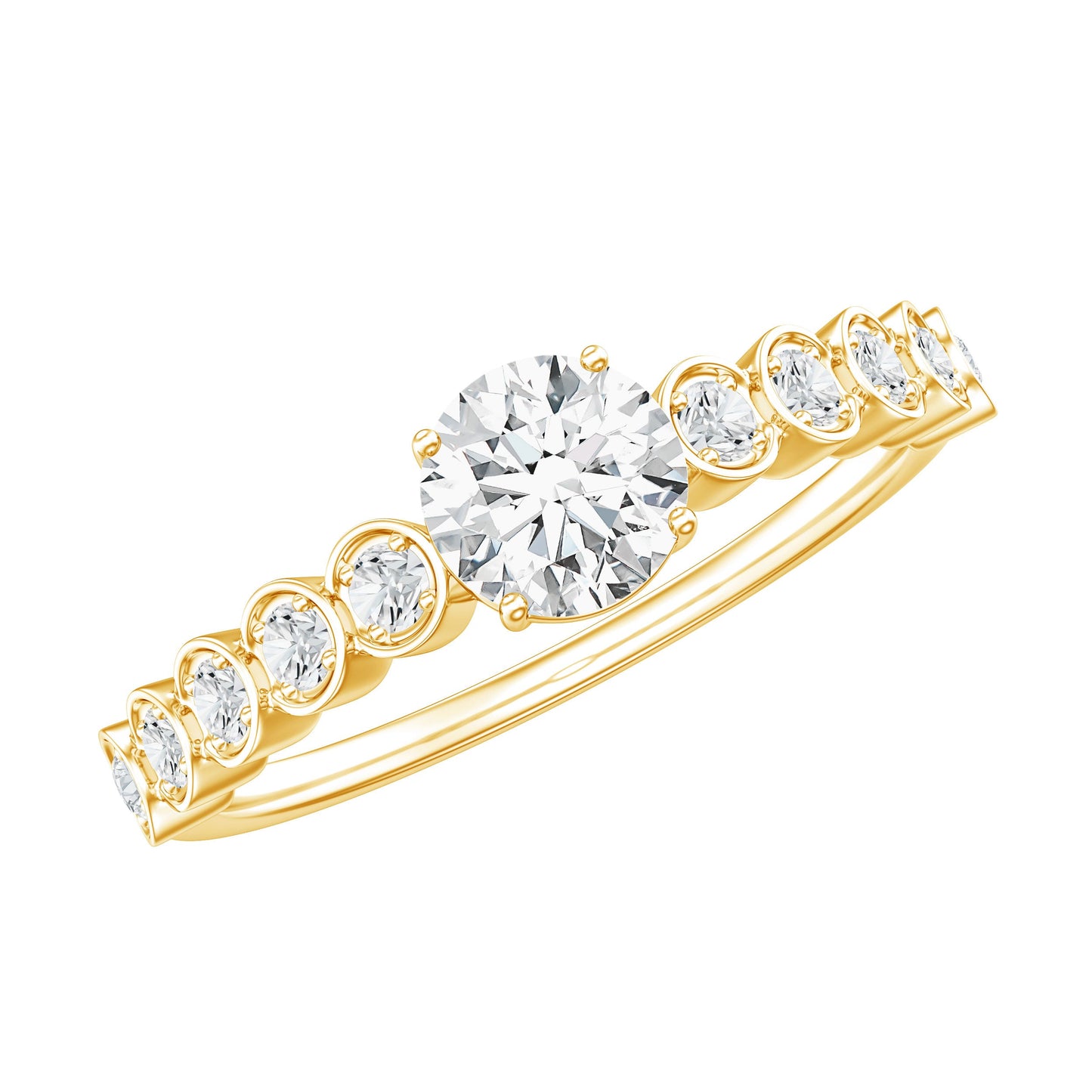 Certified 0.5 Carat Round Moissanite Engagement Ring with Side Stones