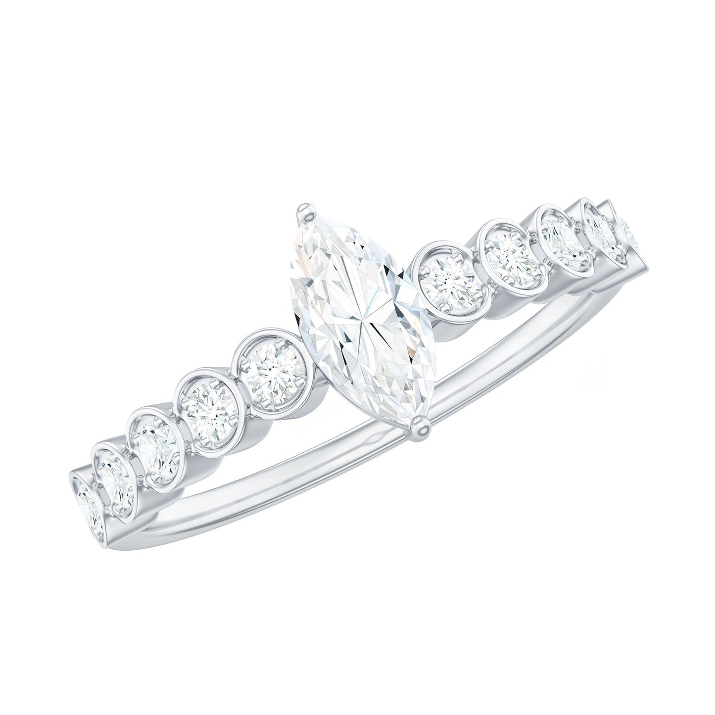 0.7 Carat Marquise Cut Moissanite Solitaire Engagement Ring with Side Stones